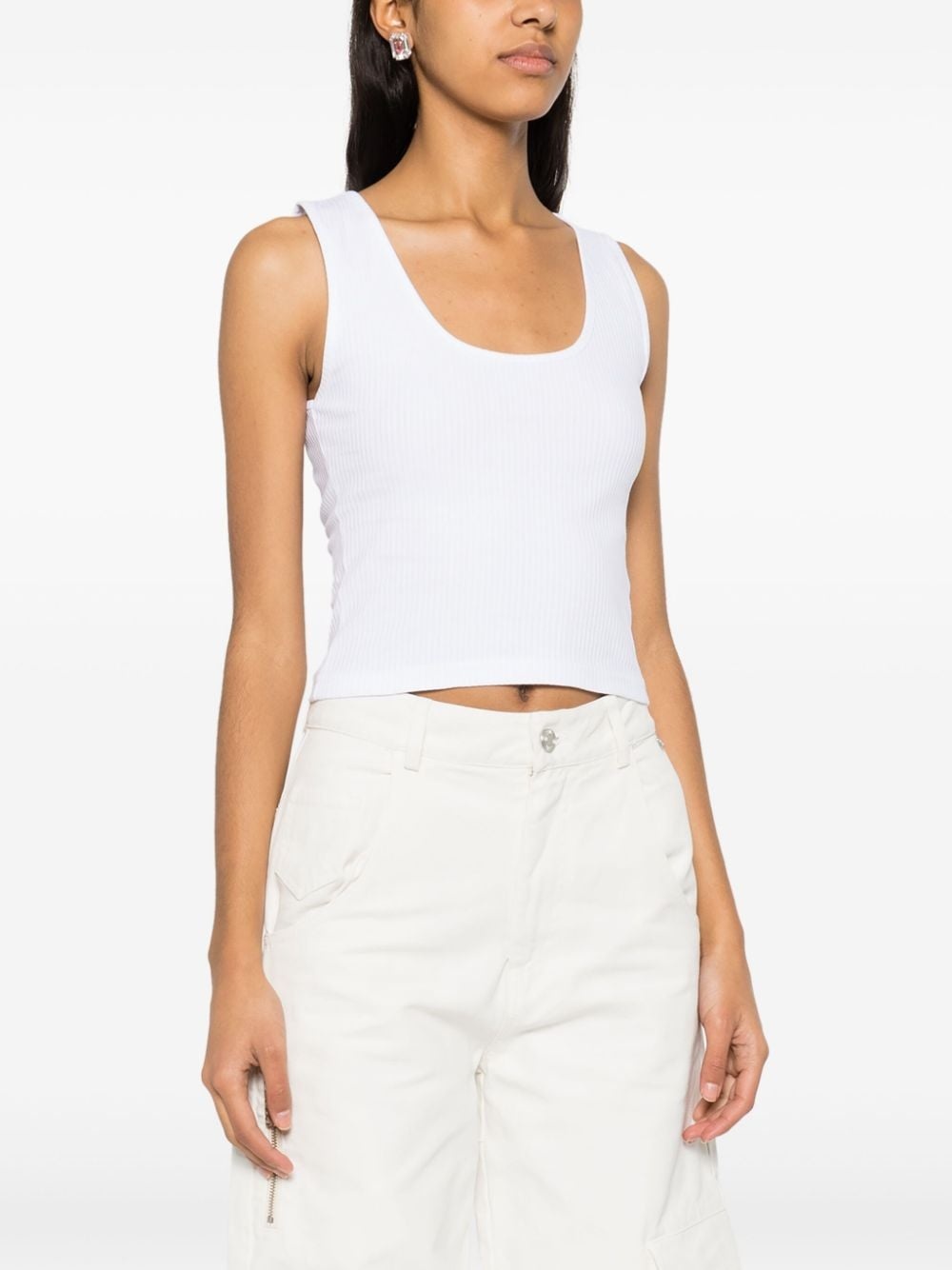 sequinned-logo ribbed top - 3