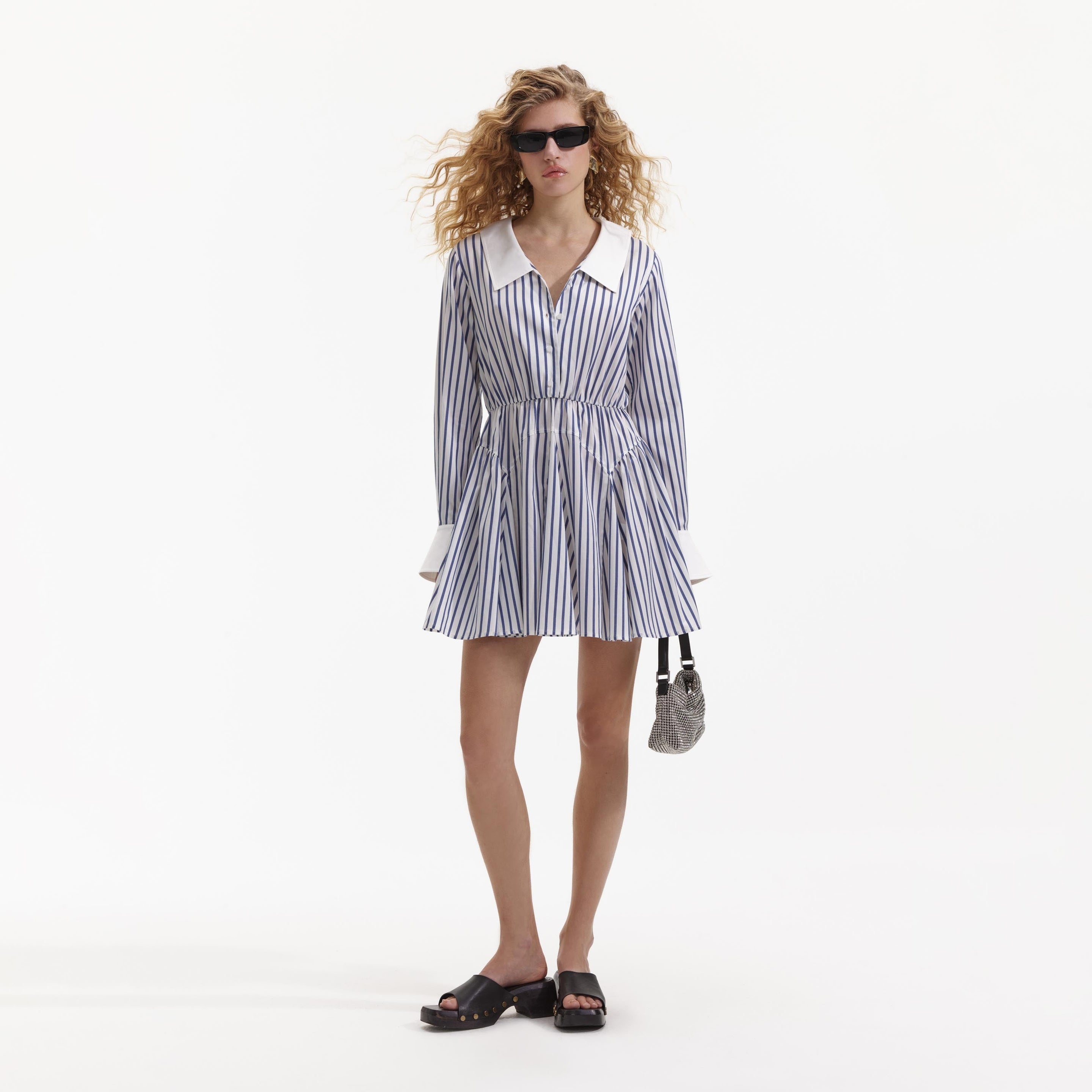 self portrait Blue Stripe Cotton Mini Dress REVERSIBLE
