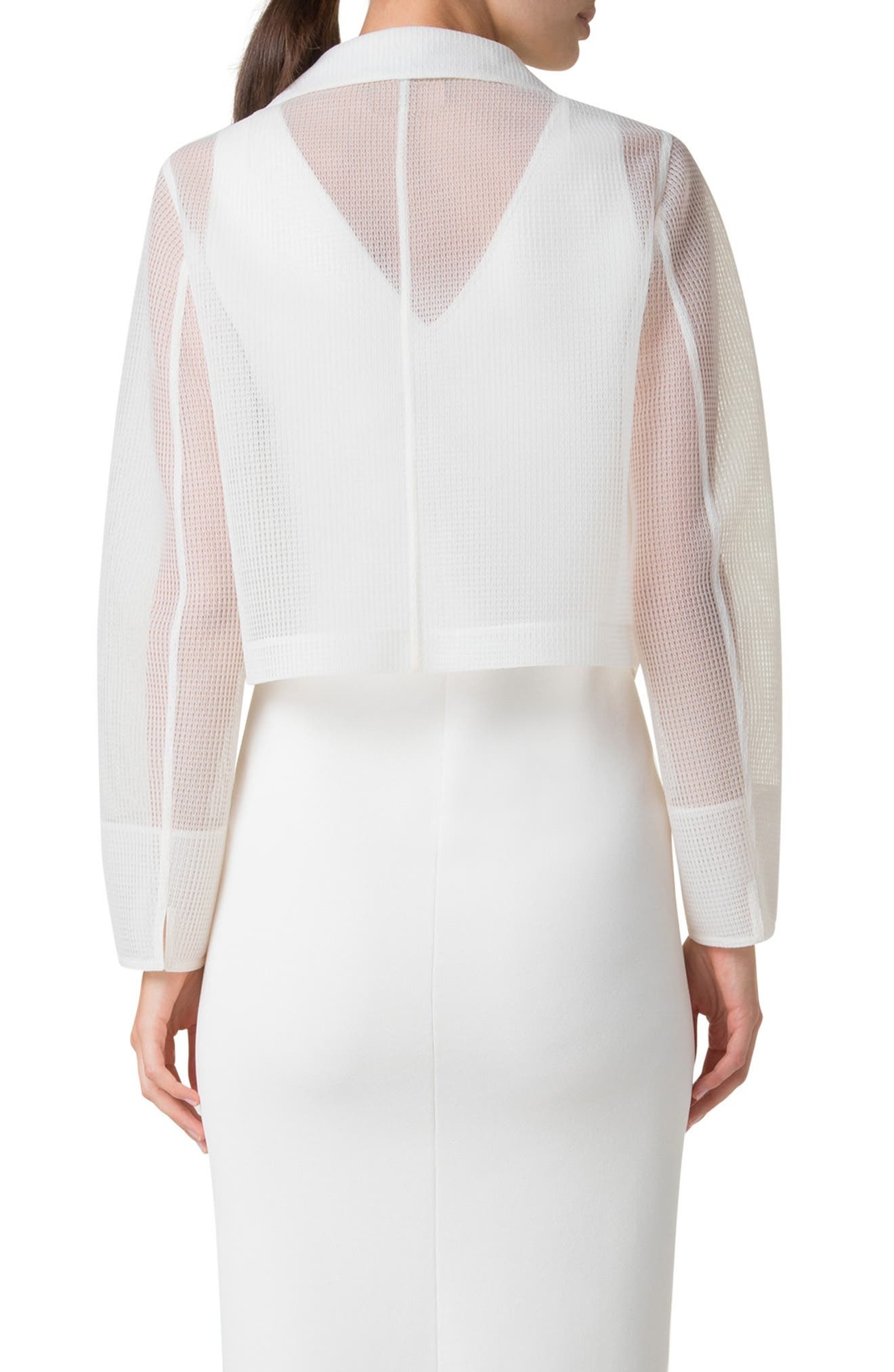 Akris Alice Techno Grid Double Layer Crop Jacket in Pure White at Nordstrom - 2