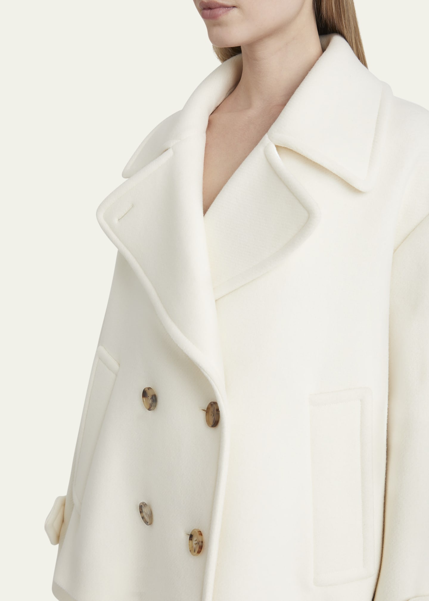 Double-Breasted Soft Wool Pea Coat - 5