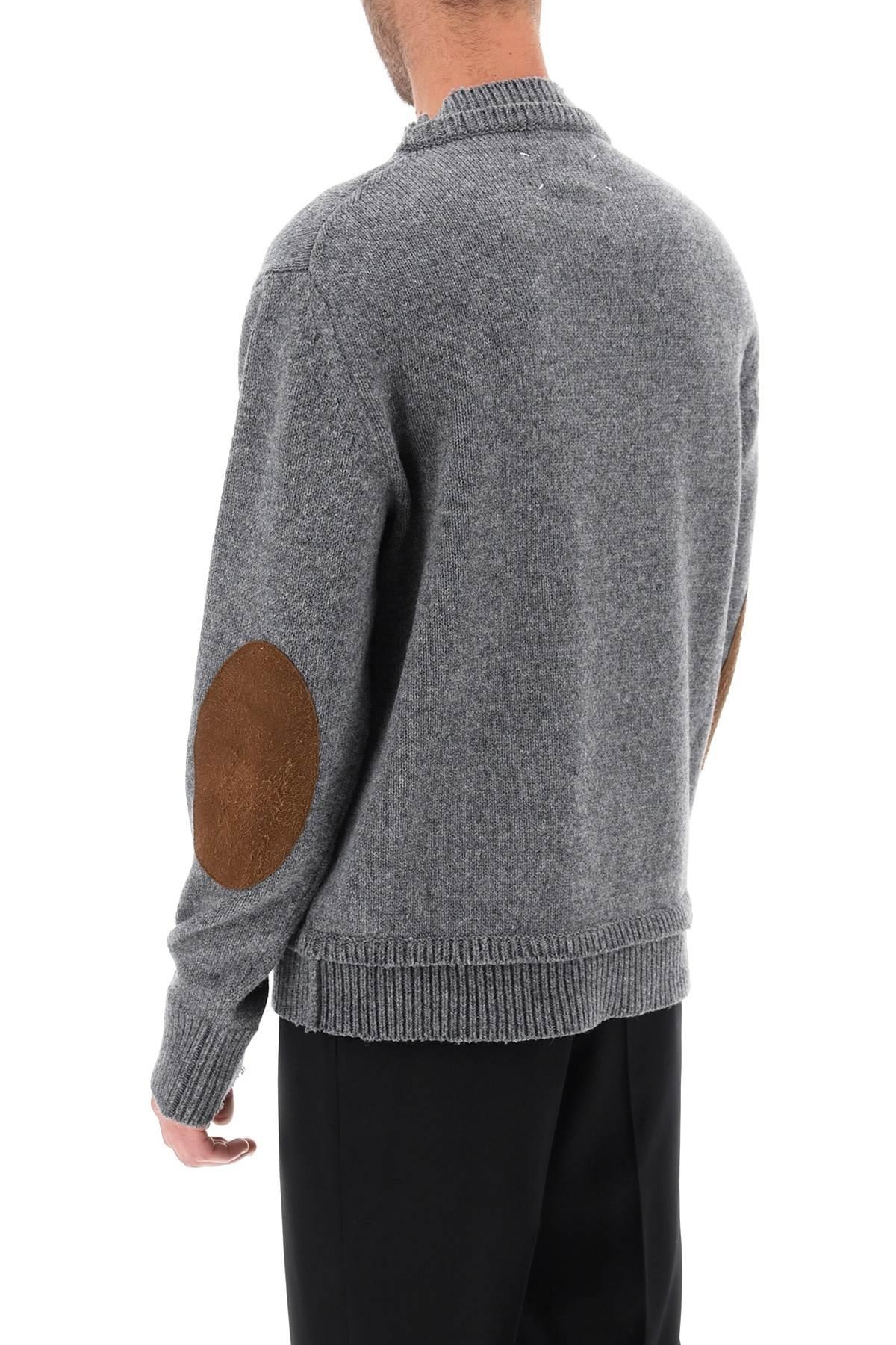 CREW NECK SWEATER WITH ELBOW PATCHES - 4