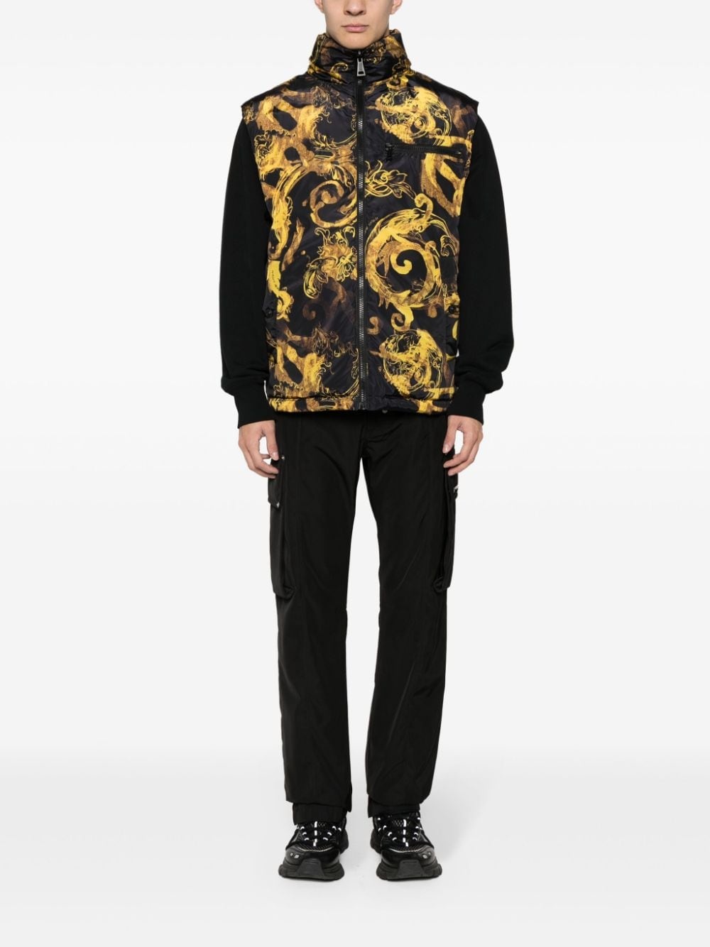 baroque-print reversible padded gilet - 2