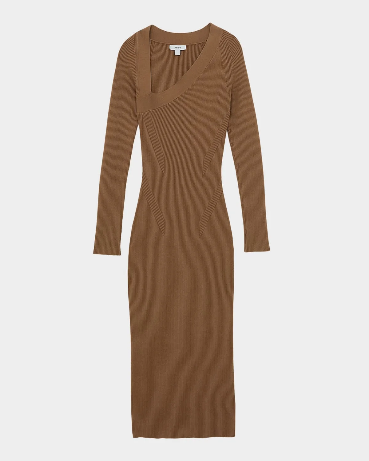Zeta Asymmetric-Neck Rib-Knit Midi Dress - 1