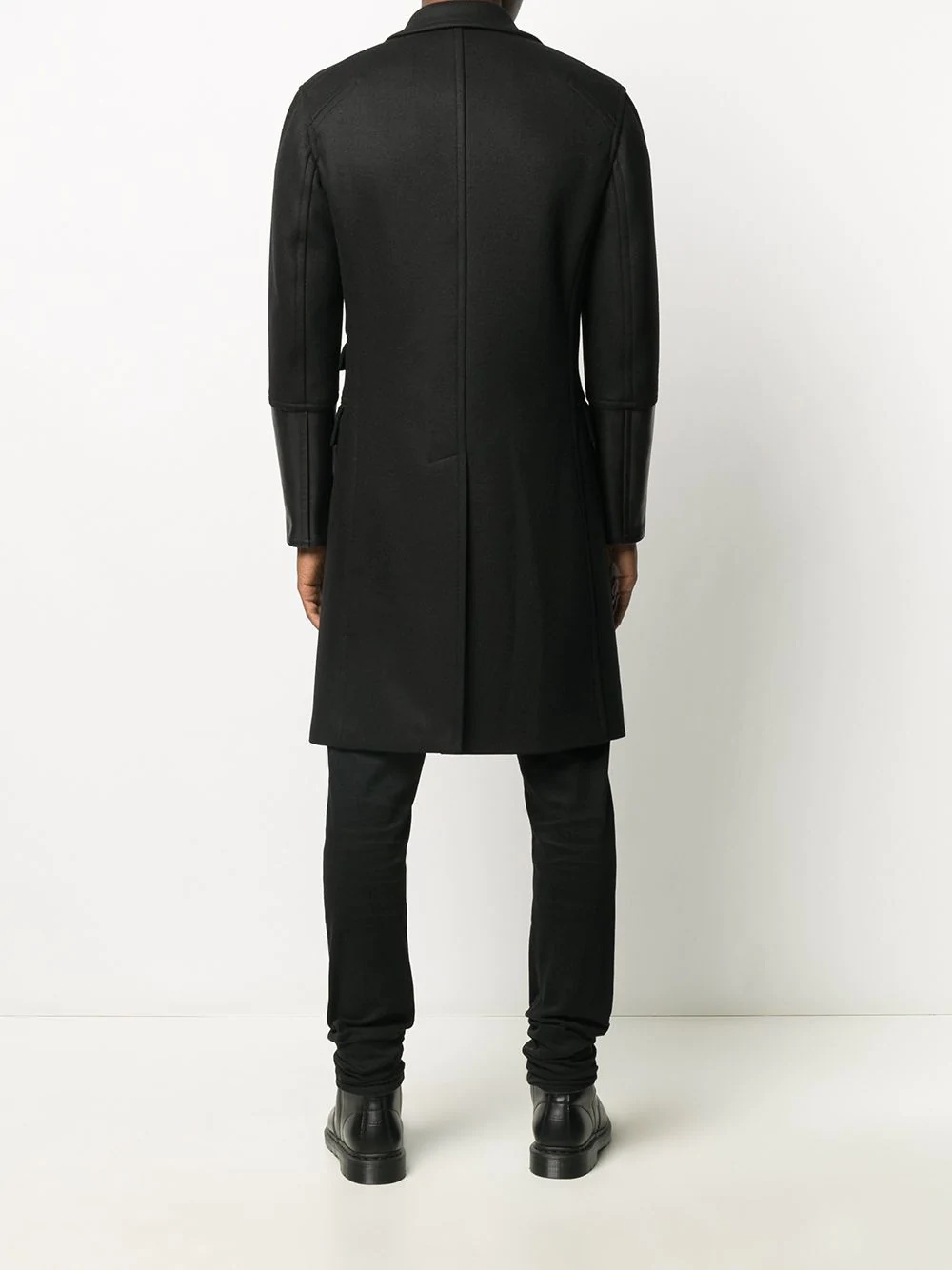 tailored coat with long leather cuffs - 4