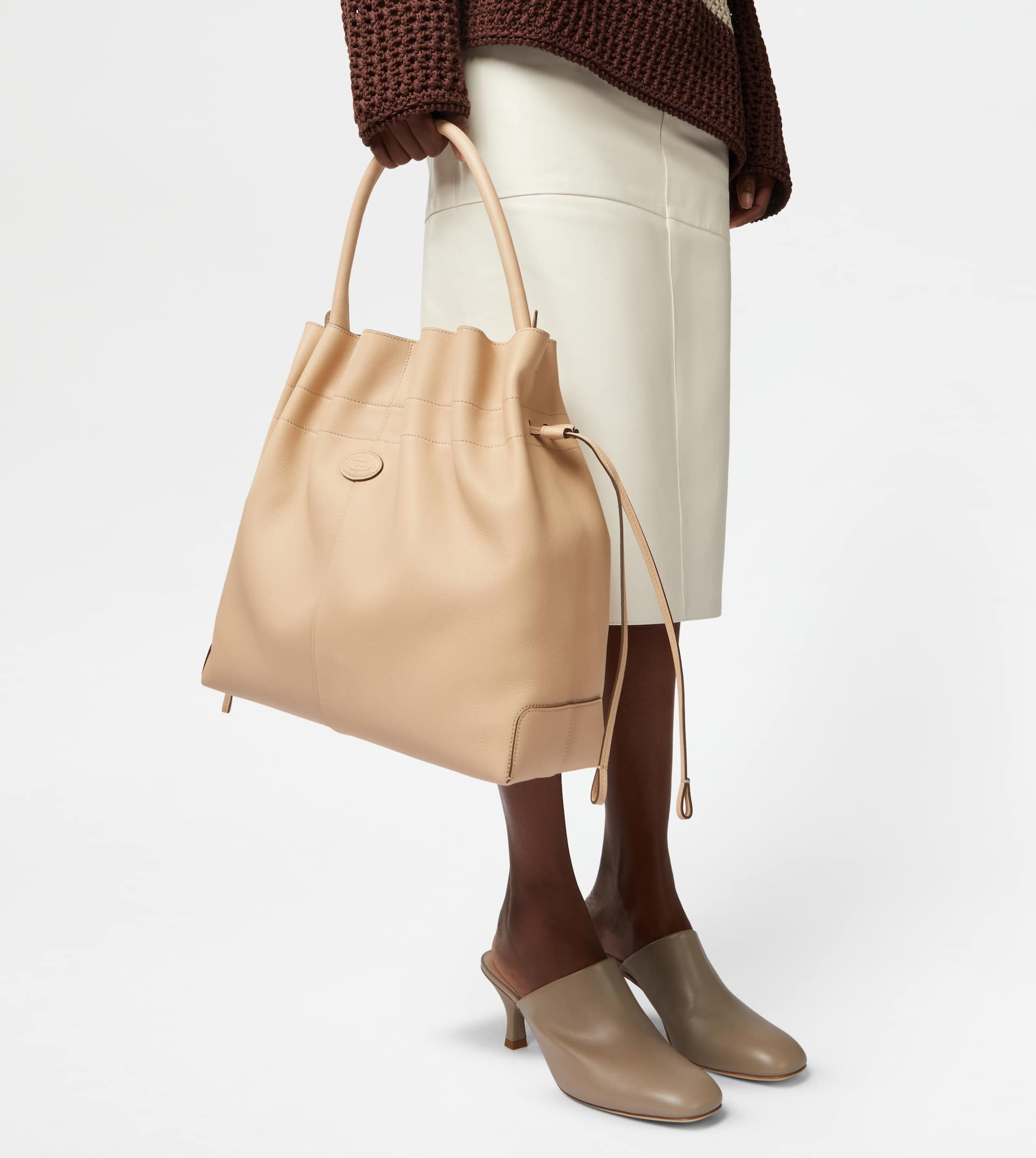 TOD'S DI BAG BUCKET BAG IN LEATHER MEDIUM WITH DRAWSTRING - BEIGE - 2