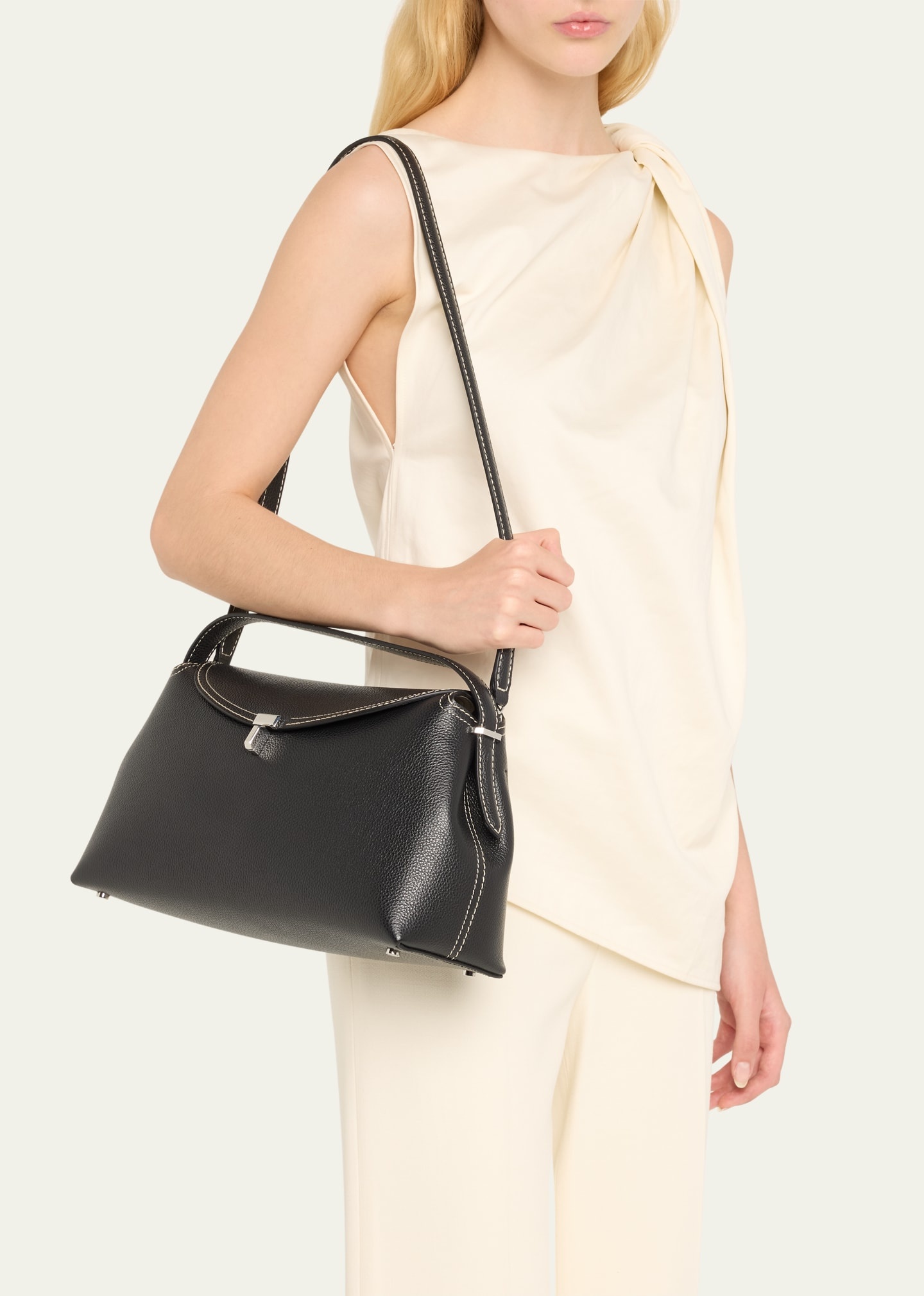 T-Lock Top Handle Bag in Pebble Grain Leather - 2