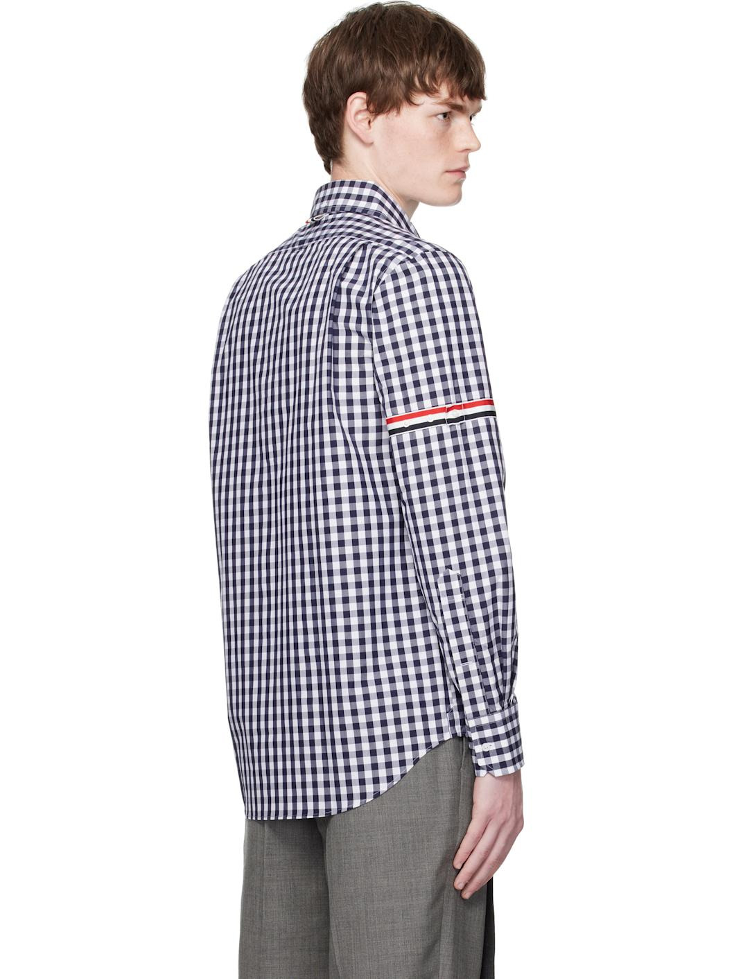 Navy & White Gingham Check Poplin Armband Shirt - 3
