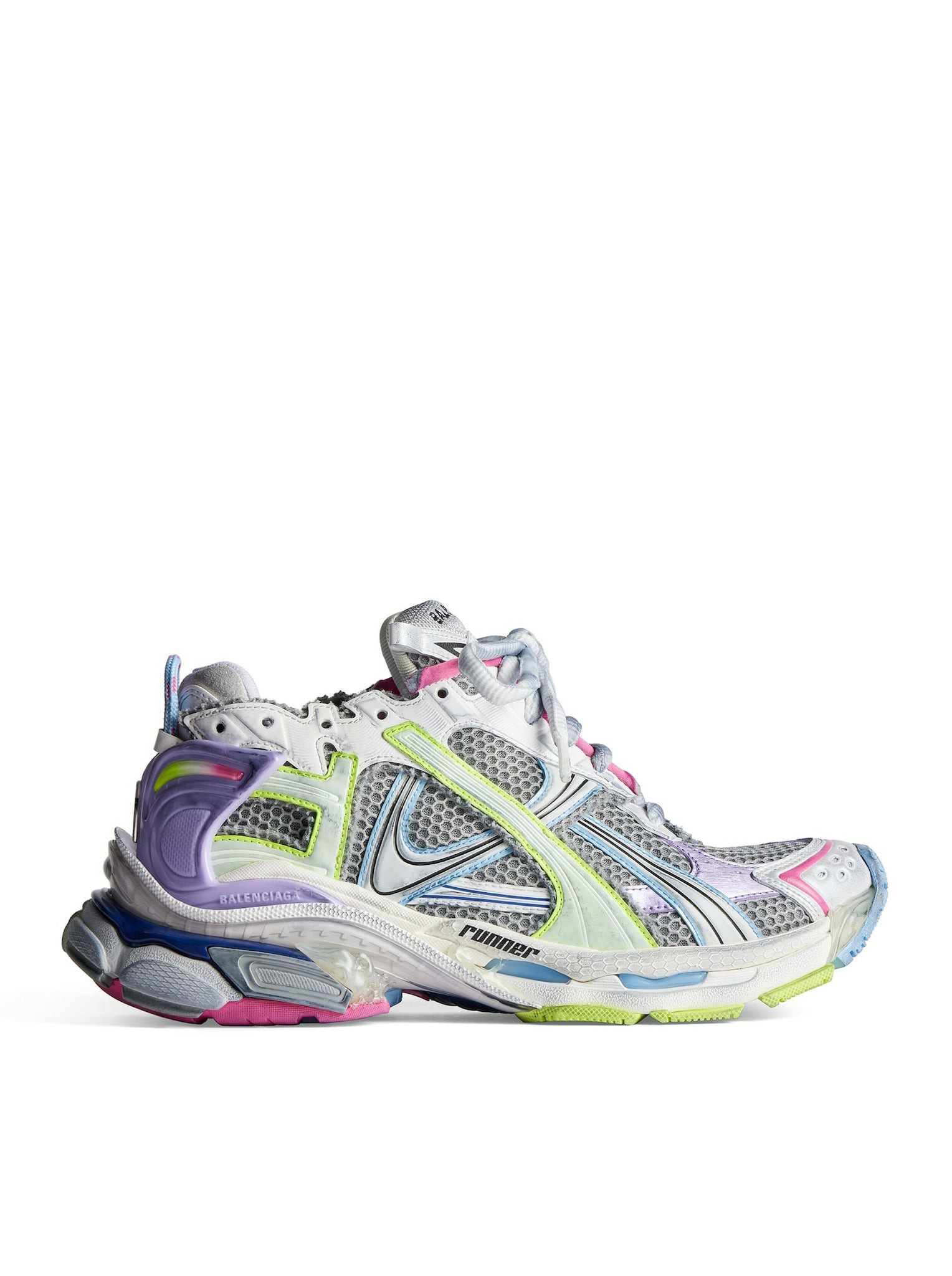 WOMEN`S RUNNER SNEAKER IN WHITE/LILAC/NEON PINK/NAVY - 8