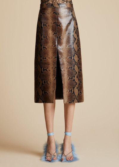 KHAITE The Fraser Skirt in Brown Python-Embossed Leather outlook