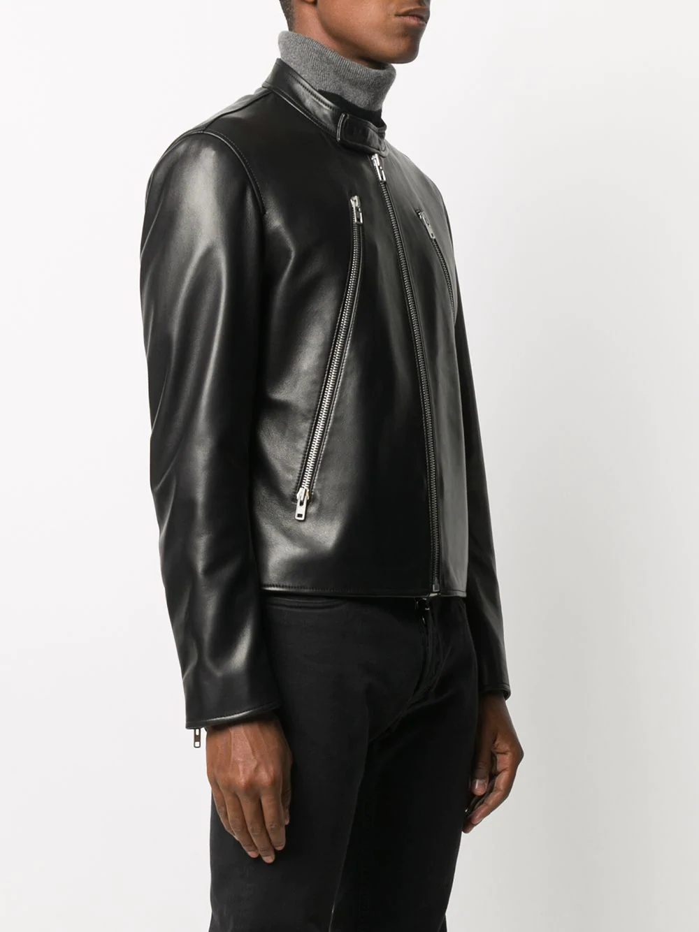 mock neck leather jacket - 3