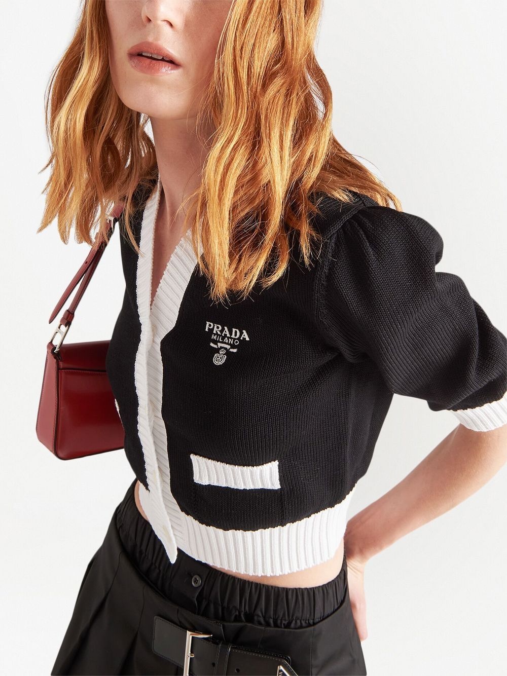 cropped two-tone cotton cardigan - 4