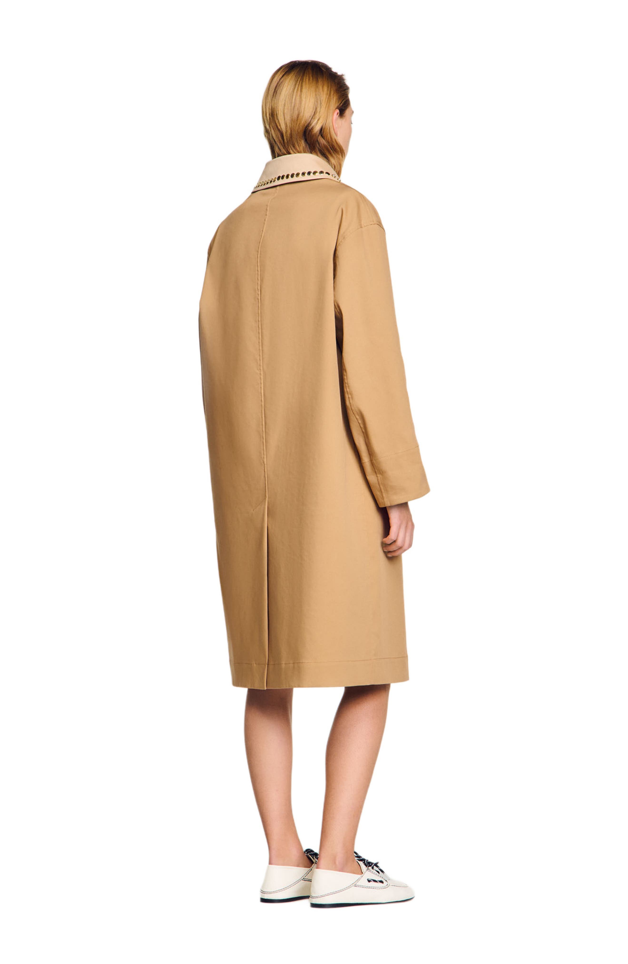 SANDRO Trench coat with rhinestone collar in Camel at Nordstrom - 2