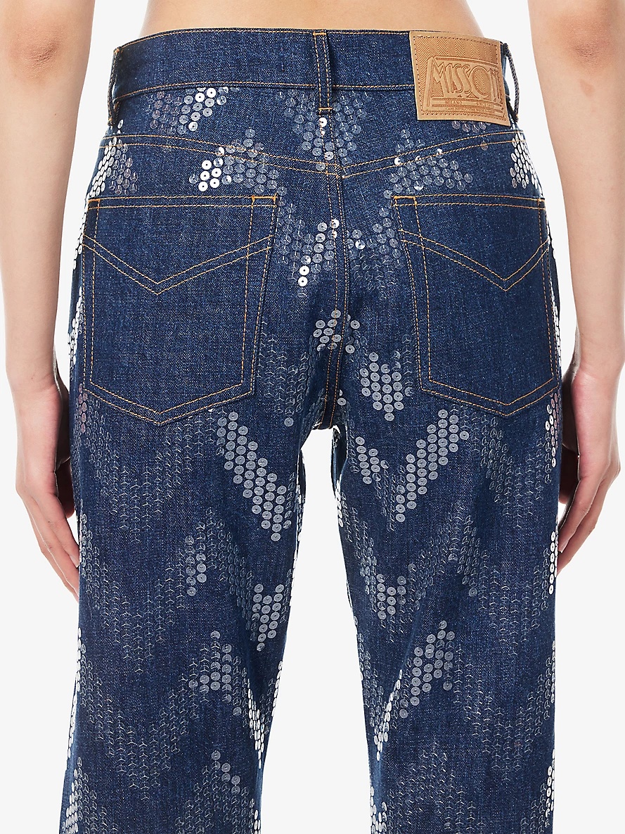 Chevron-pattern sequin-embellished straight-leg jeans - 6