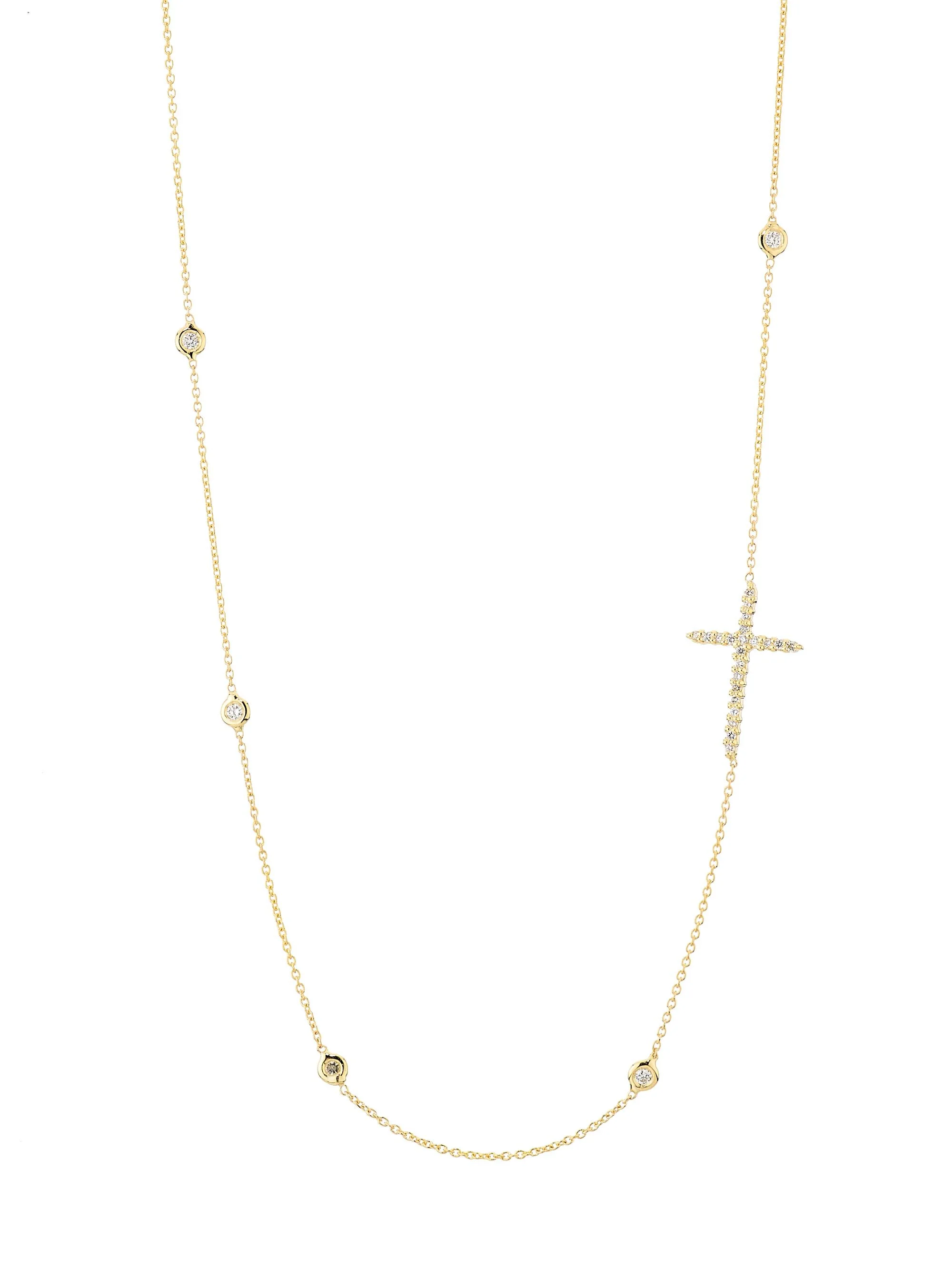 Women's Tiny Treasures 18K Gold & 0.20 TCW Diamond Side Cross Necklace - Yellow Gold - 1