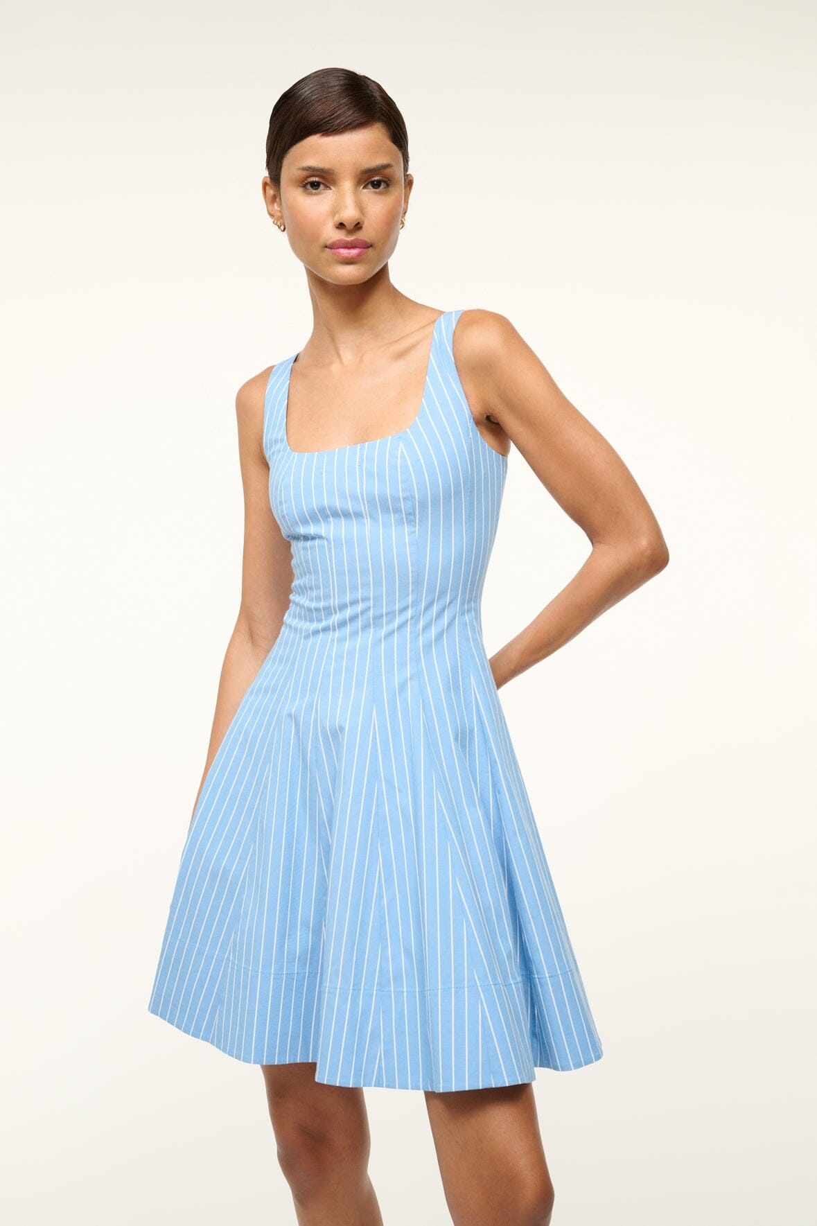 STAUD MINI WELLS DRESS AZURE PINSTRIPE - 4