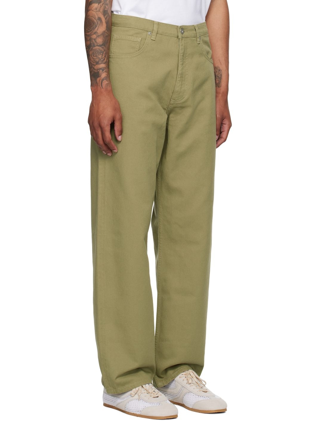 Khaki Mogens Relaxed 5 Pocket Heavy Twill Trousers - 2