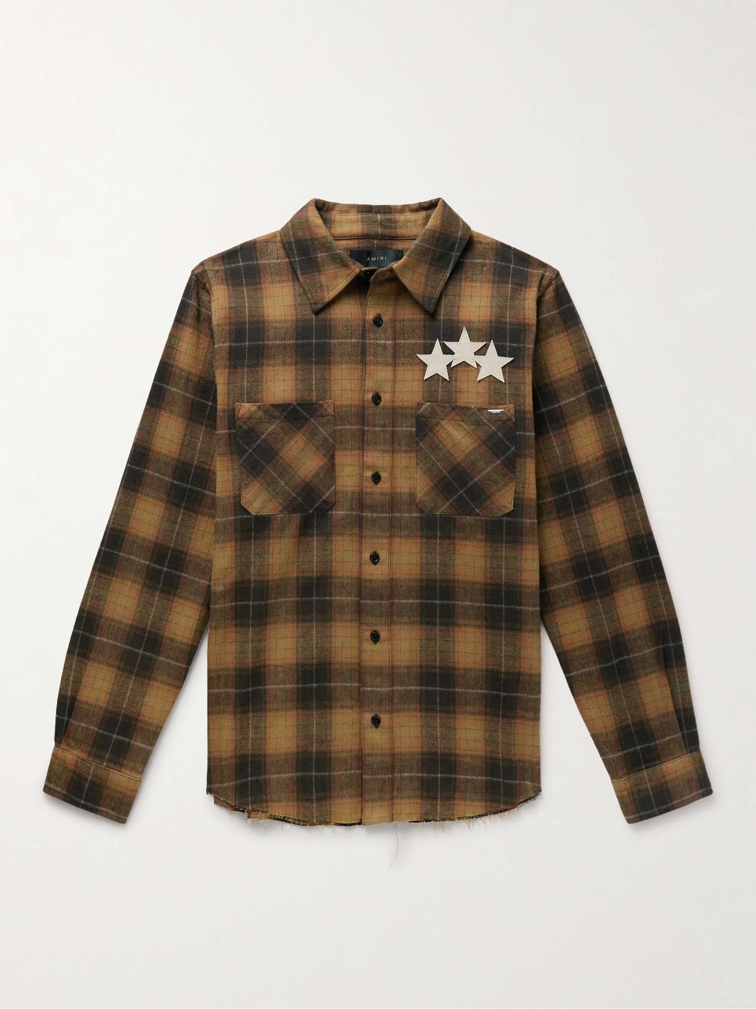 Leather-Appliquéd Logo-Embroidered Checked Cotton-Flannel Shirt - 1