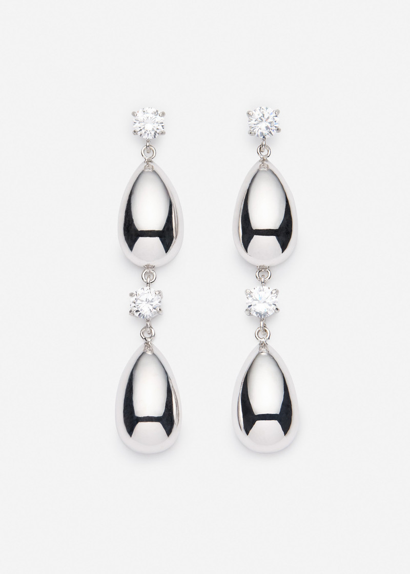 Double crystal stud teardrop earrings in silver 1
