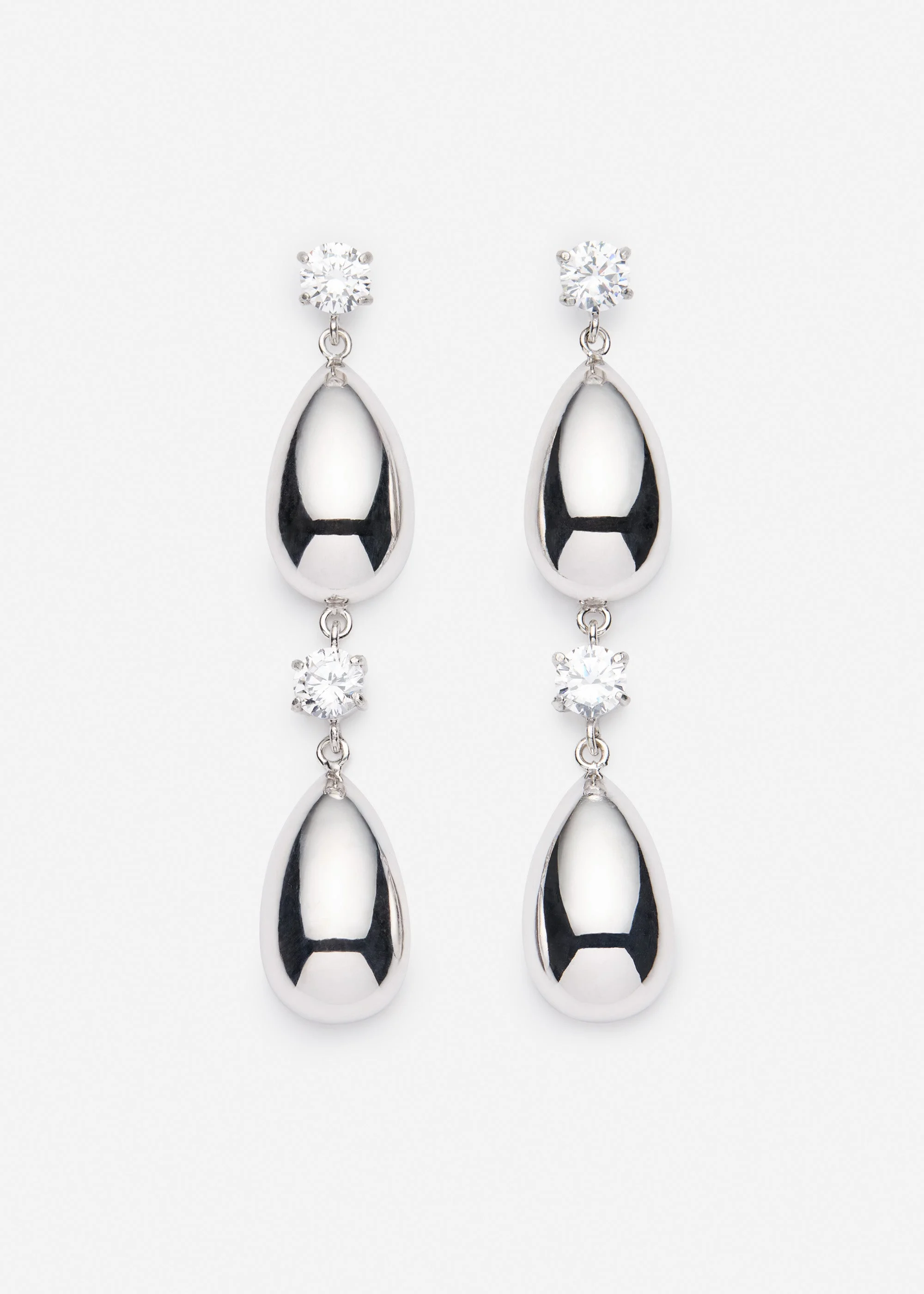 Double crystal stud teardrop earrings in silver - 1