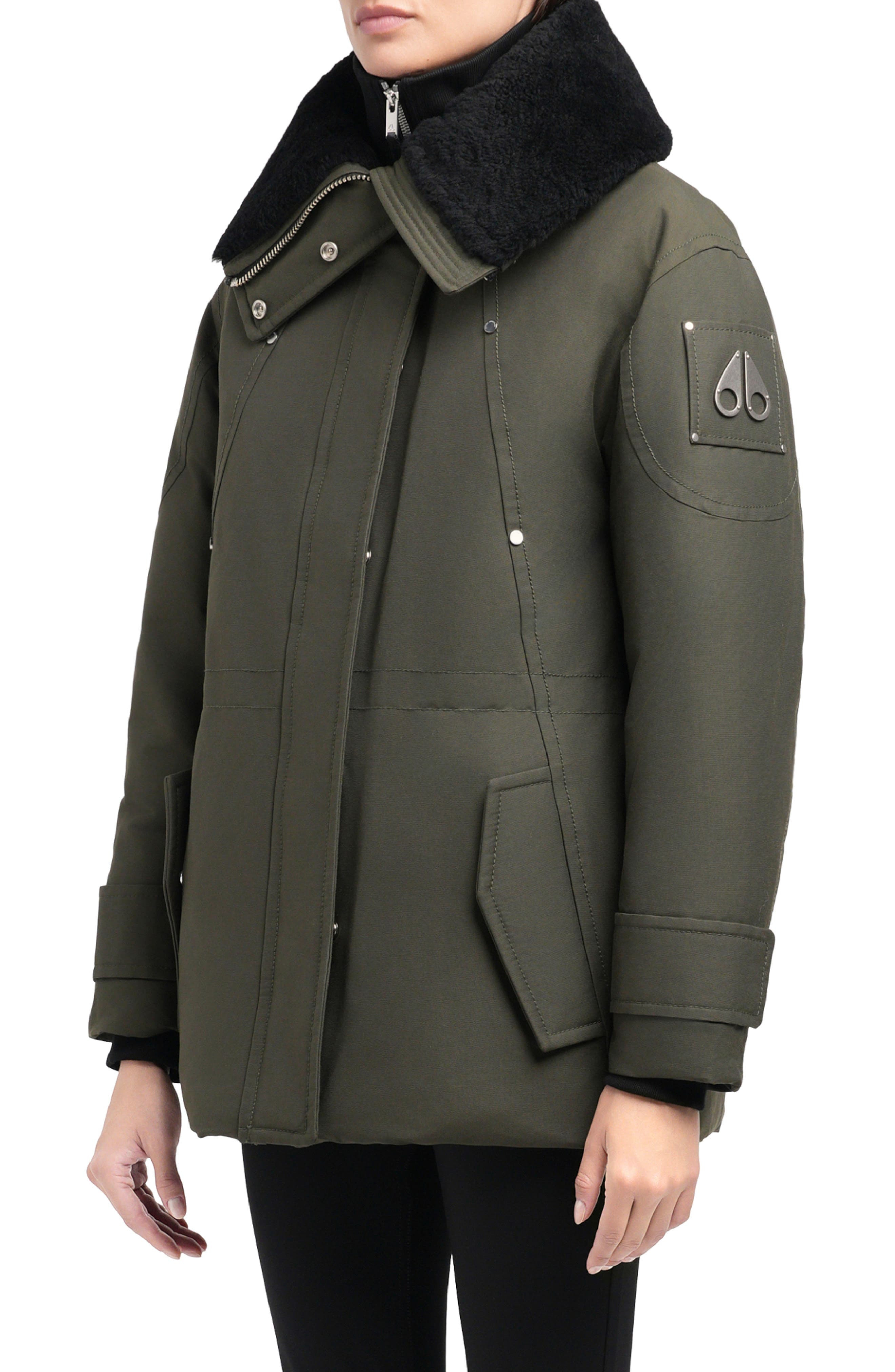 Moose Knuckles Aurora Water Repellent Genuine Shearling Lined 800 Fill Power Down Jacket in Dark Oli - 3