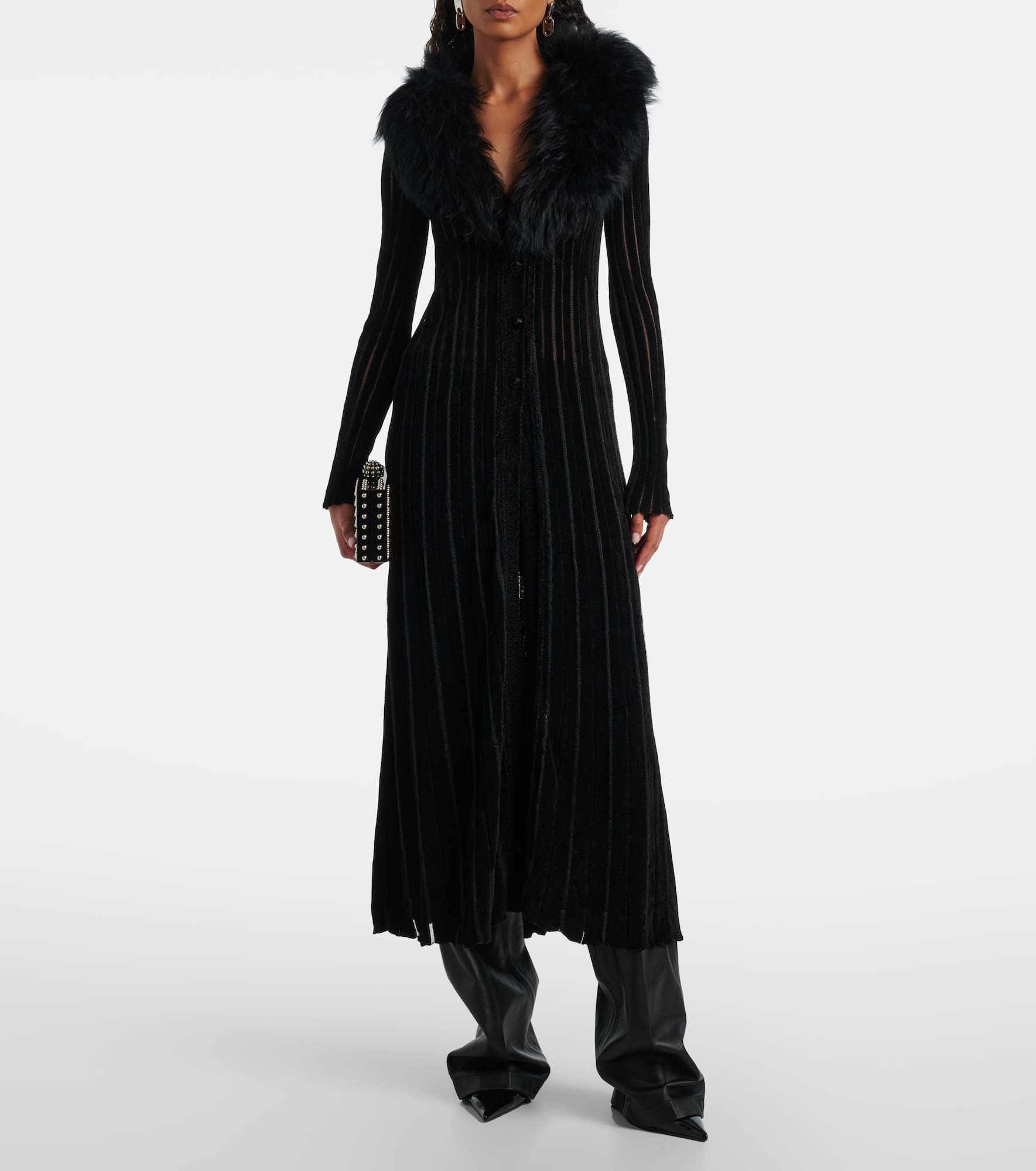 Shearling-trimmed striped maxi dress - 2