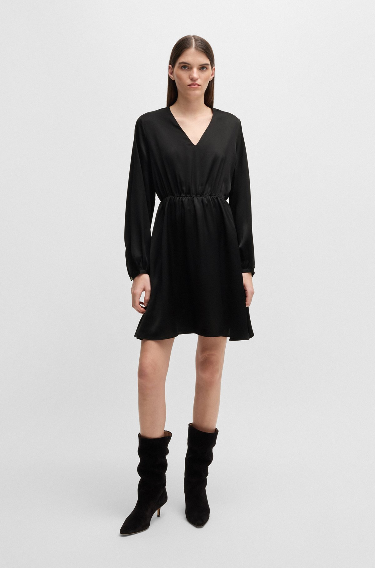 V-NECK DRESS IN HAMMERED SATIN - 2