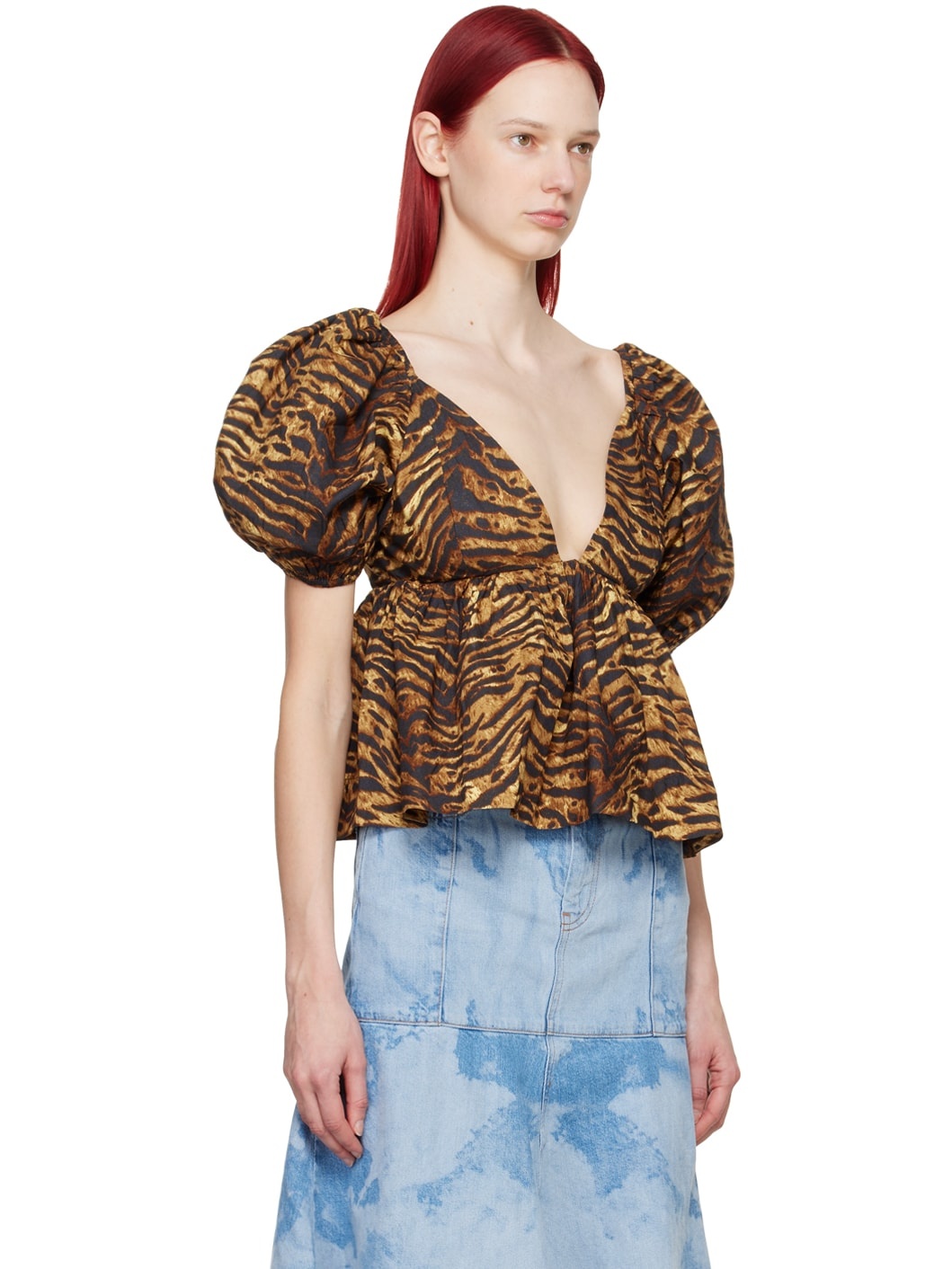 Brown Peplum Blouse - 2
