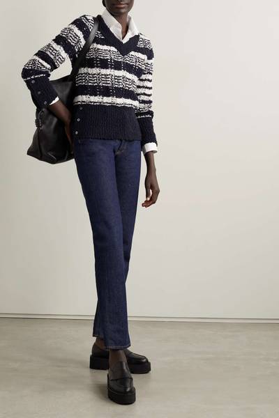 Thom Browne Striped bouclé-knit cotton-blend sweater outlook