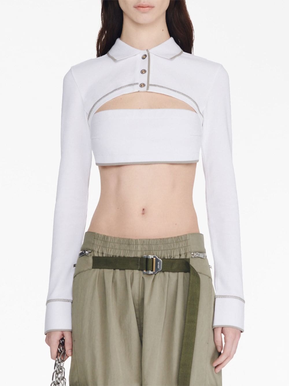 polo-collar cotton crop top - 5