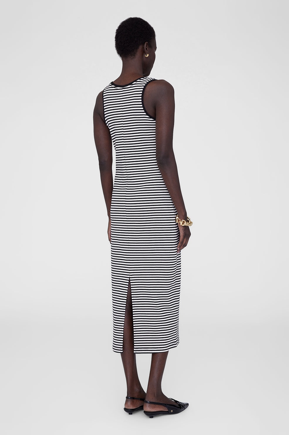 Alessia Tank Midi Dress - Cream And Black Stripe - 3
