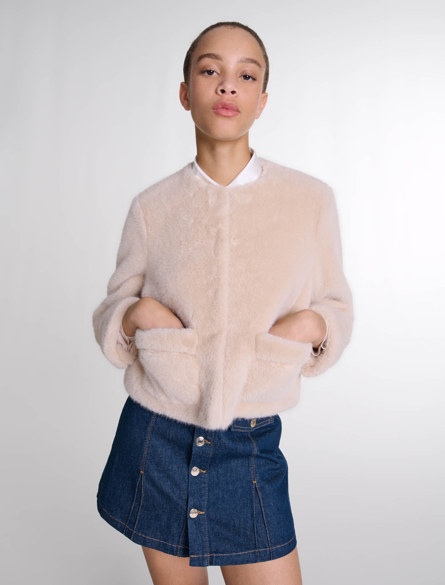 Cropped faux fur jacket - 5