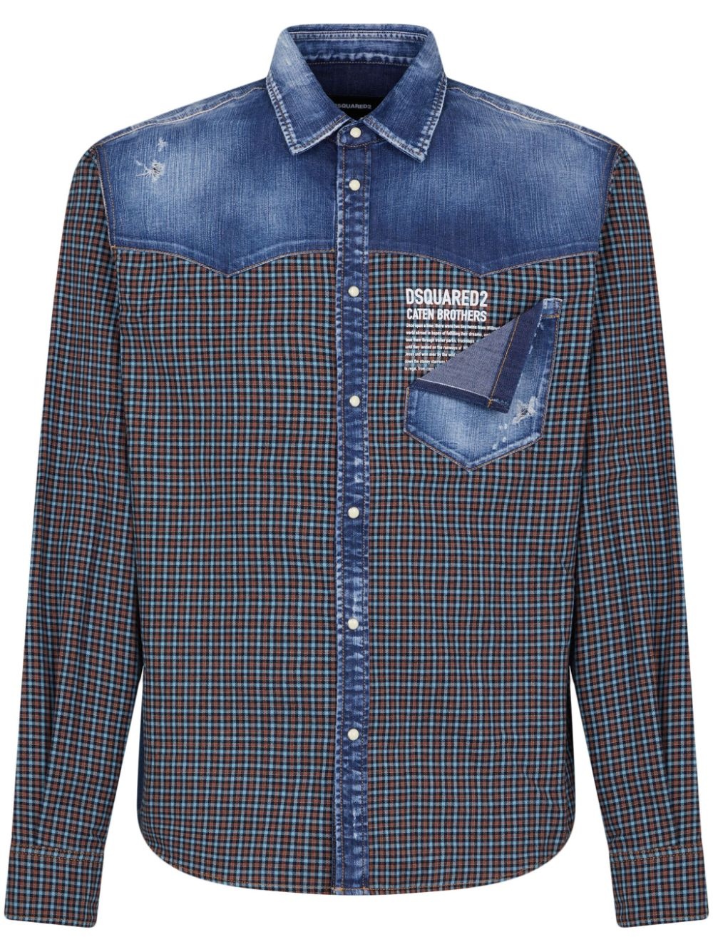 checked panelled denim shirt - 1