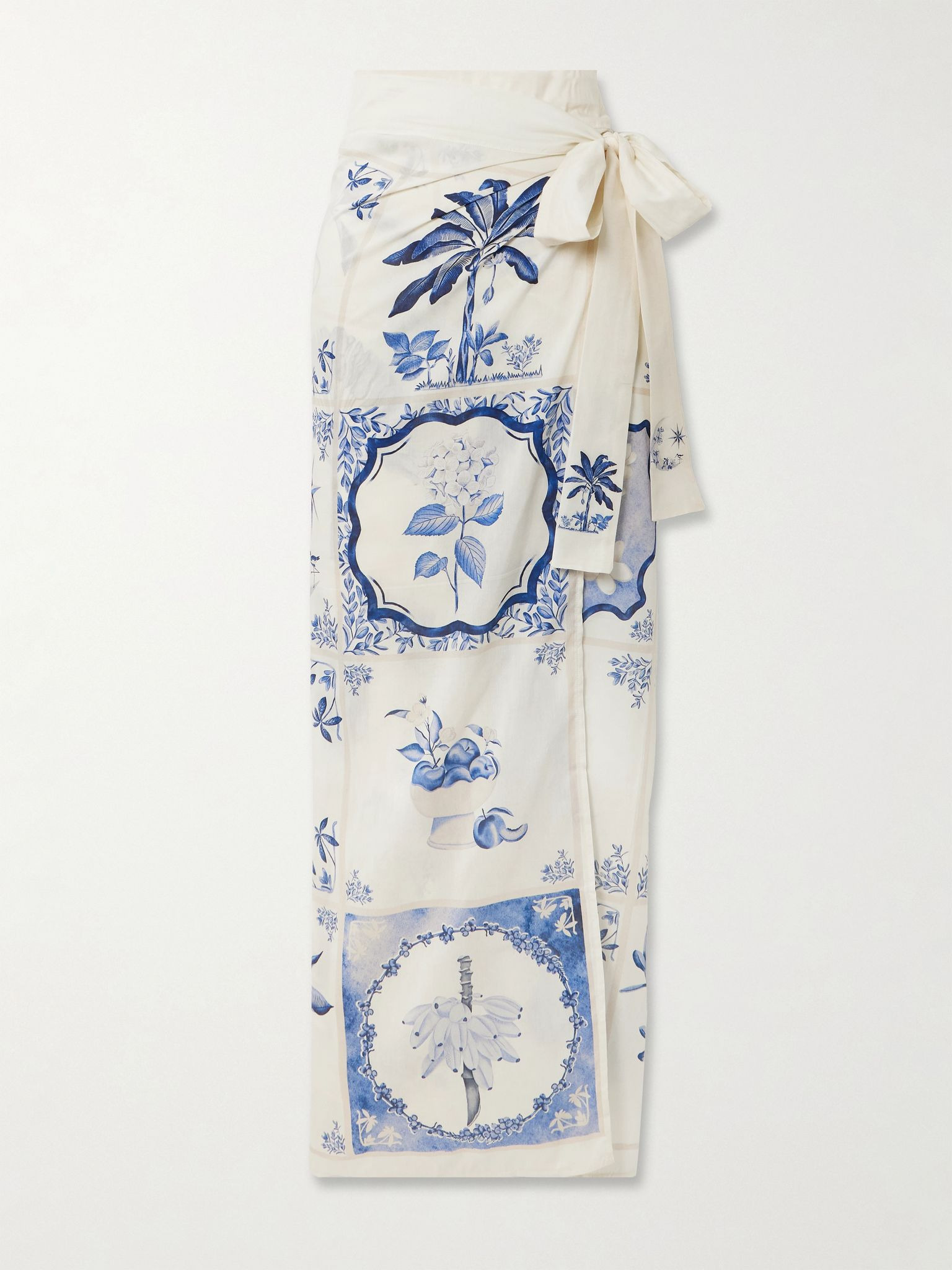 Lavanda Wild floral-print cotton and silk-voile pareo Cream - 1