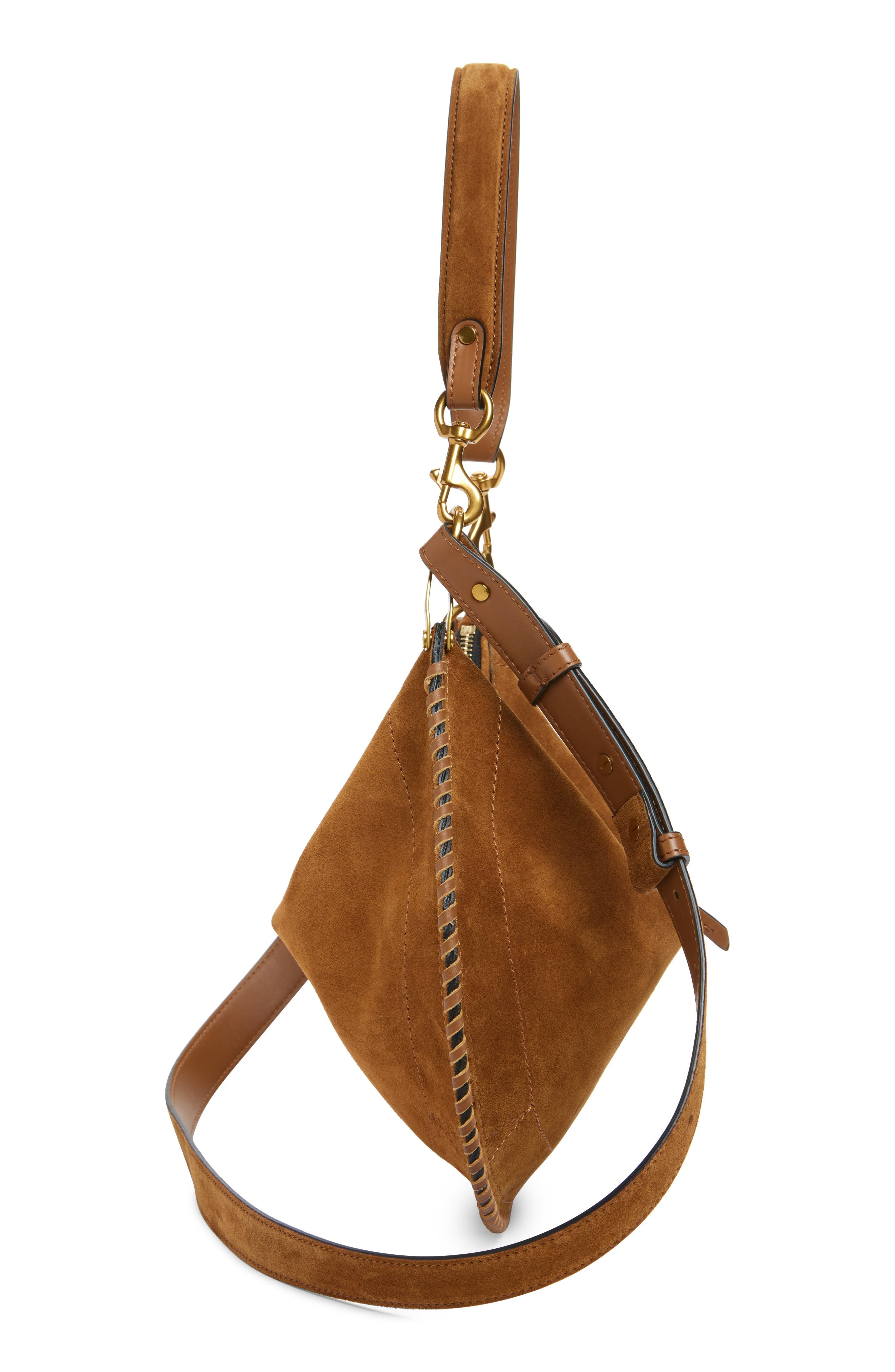 Isabel Marant Oskan Whipstitch Soft Suede Shoulder Bag in Cognac at Nordstrom - 7
