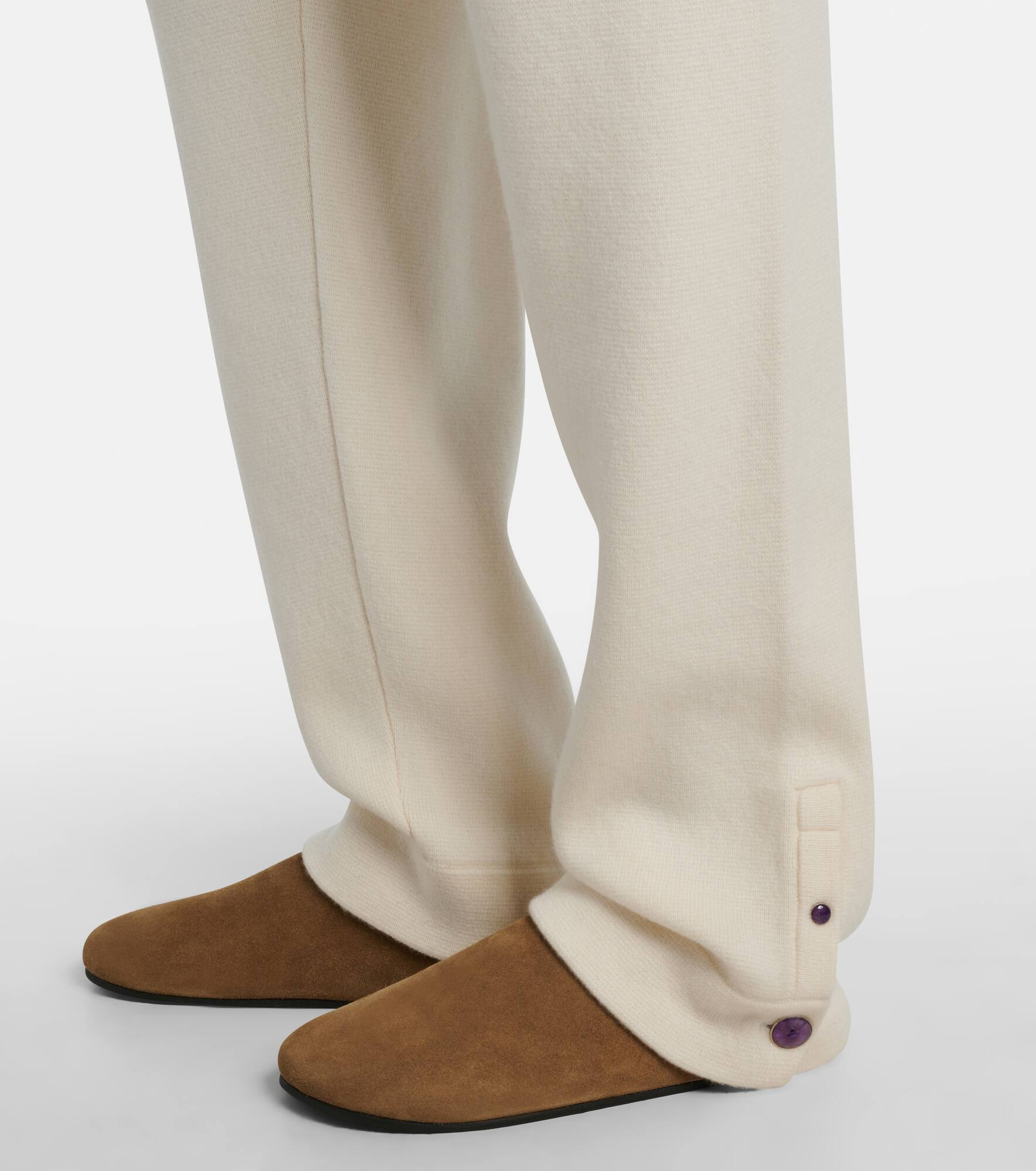 Embellished cashmere wide-leg pants - 5
