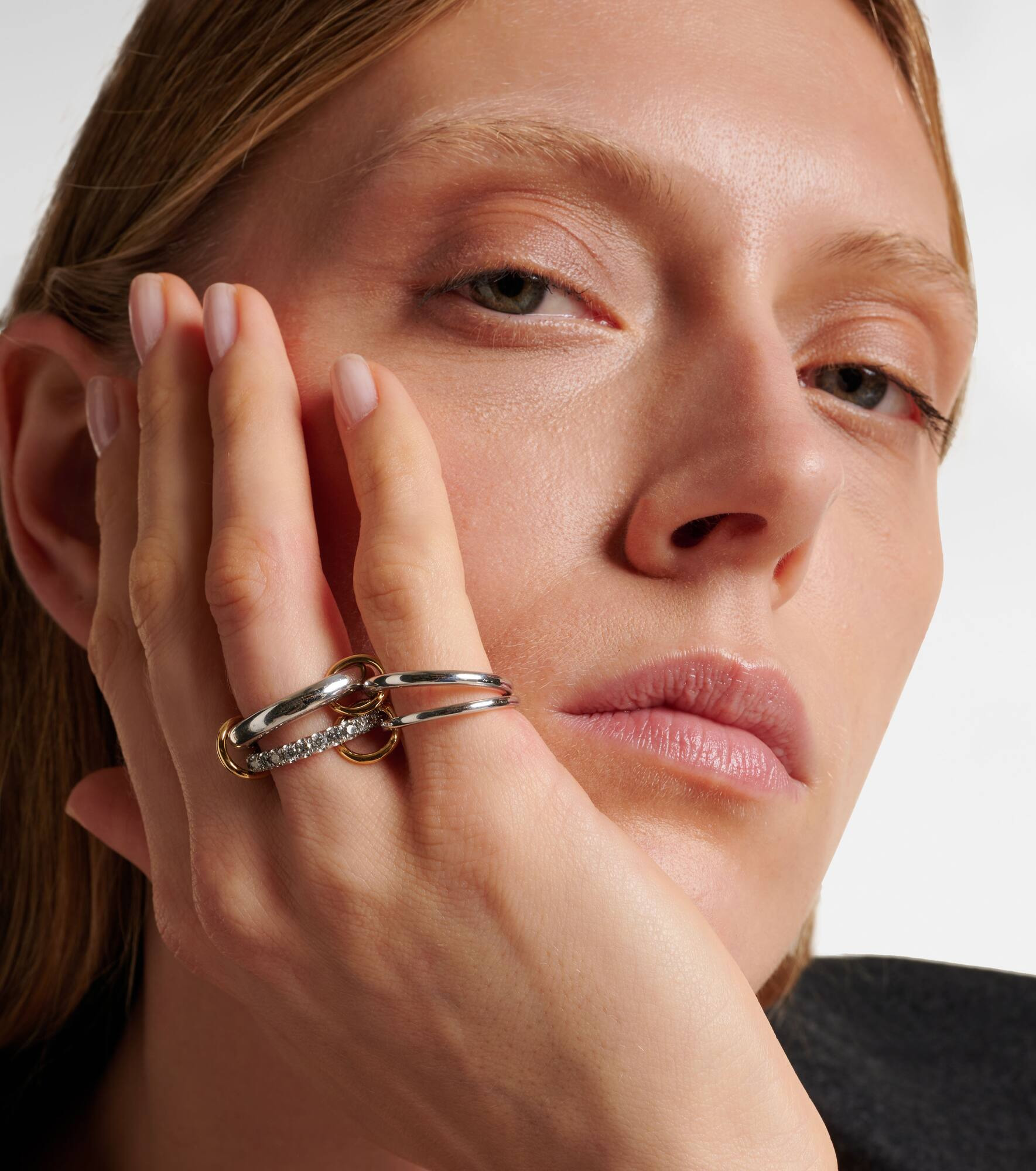 Janssen SG Gris sterling silver ring with diamonds and yellow and rose gold connectors - 3