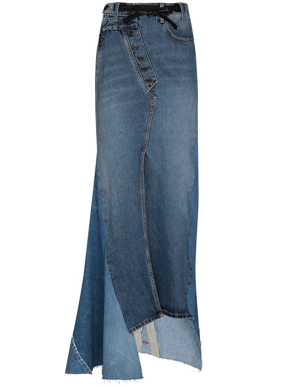 asymmetric patchwork maxi denim skirt - 1