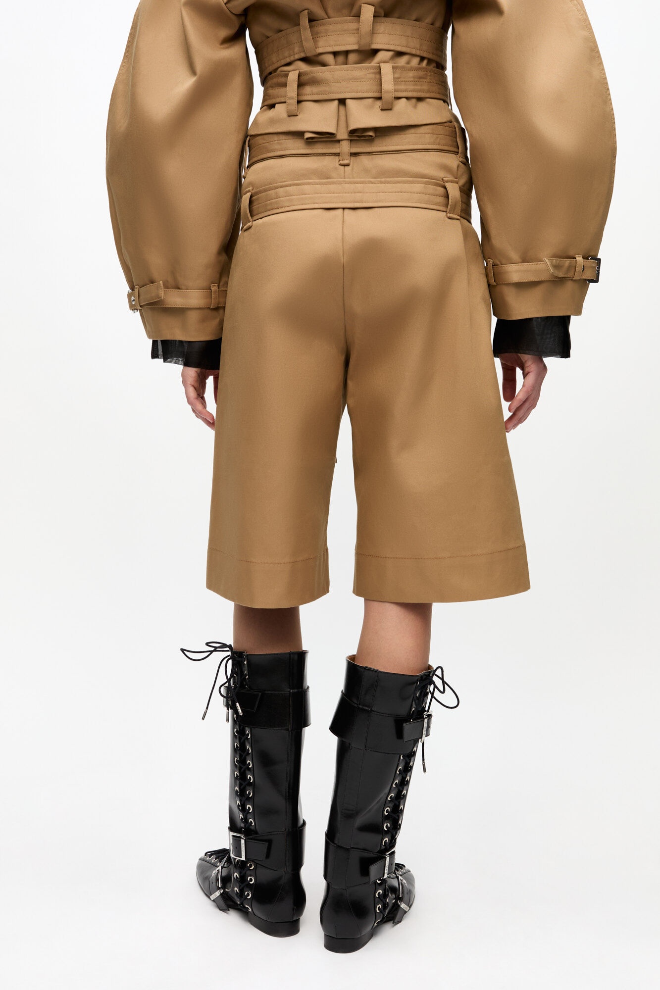 CAMEL BONDED COTTON BELT SHORTS - 4