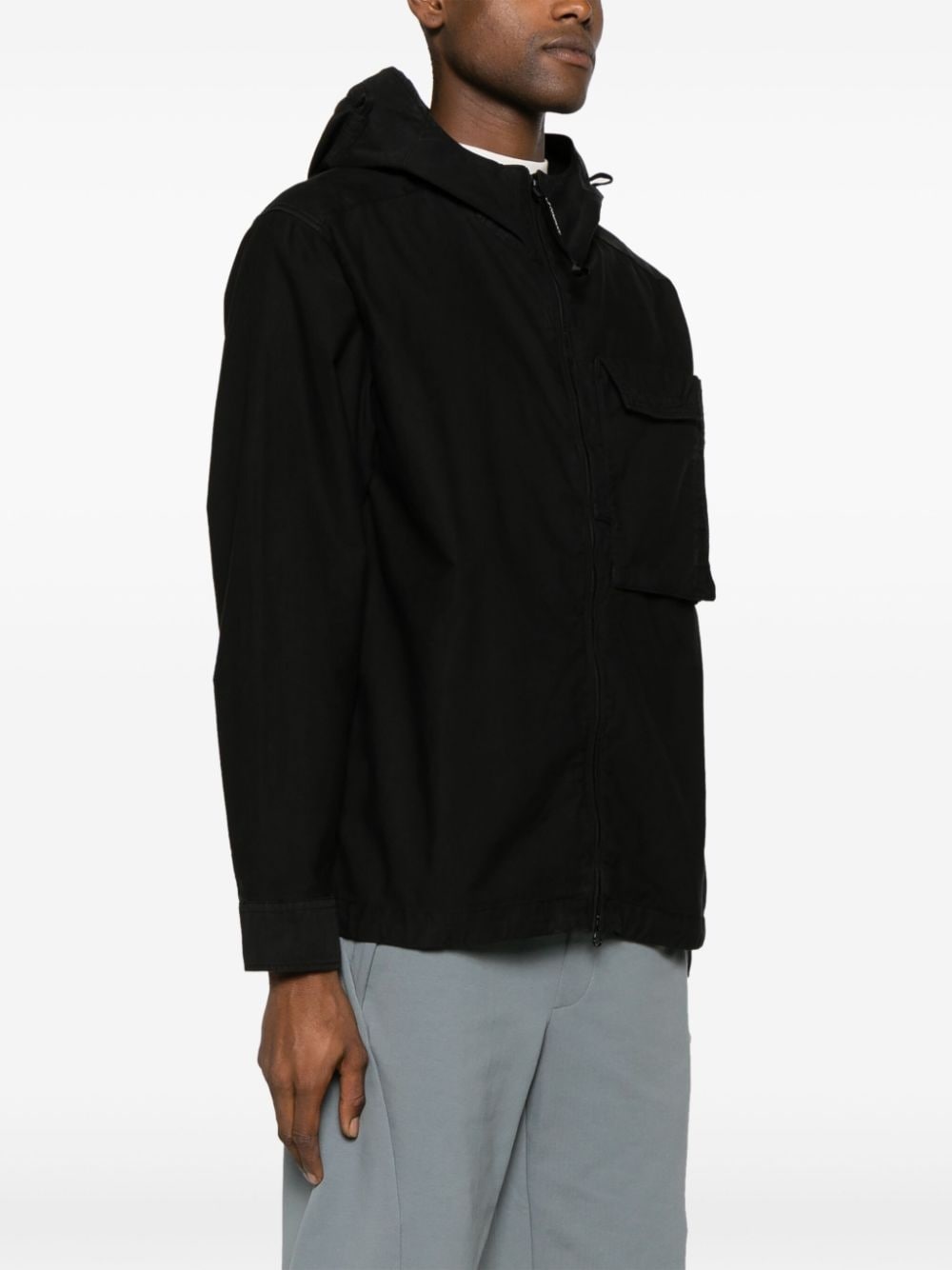 hooded cotton zip-up shirt - 3