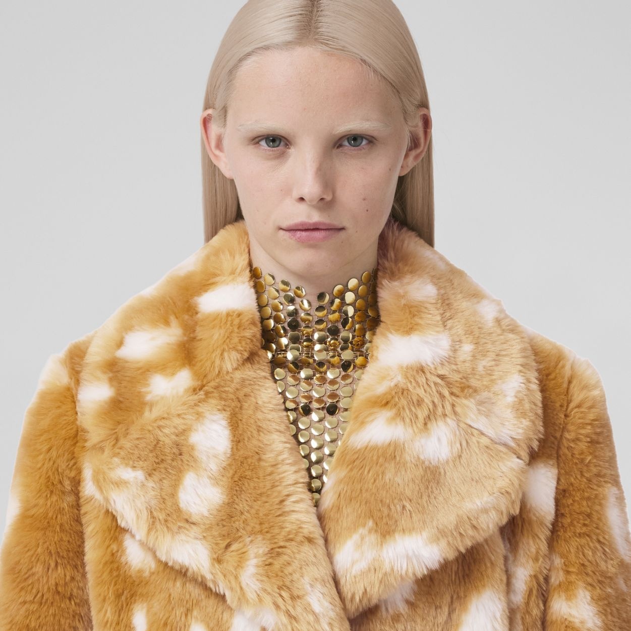 Deer Print Faux Fur Pea Coat - 3