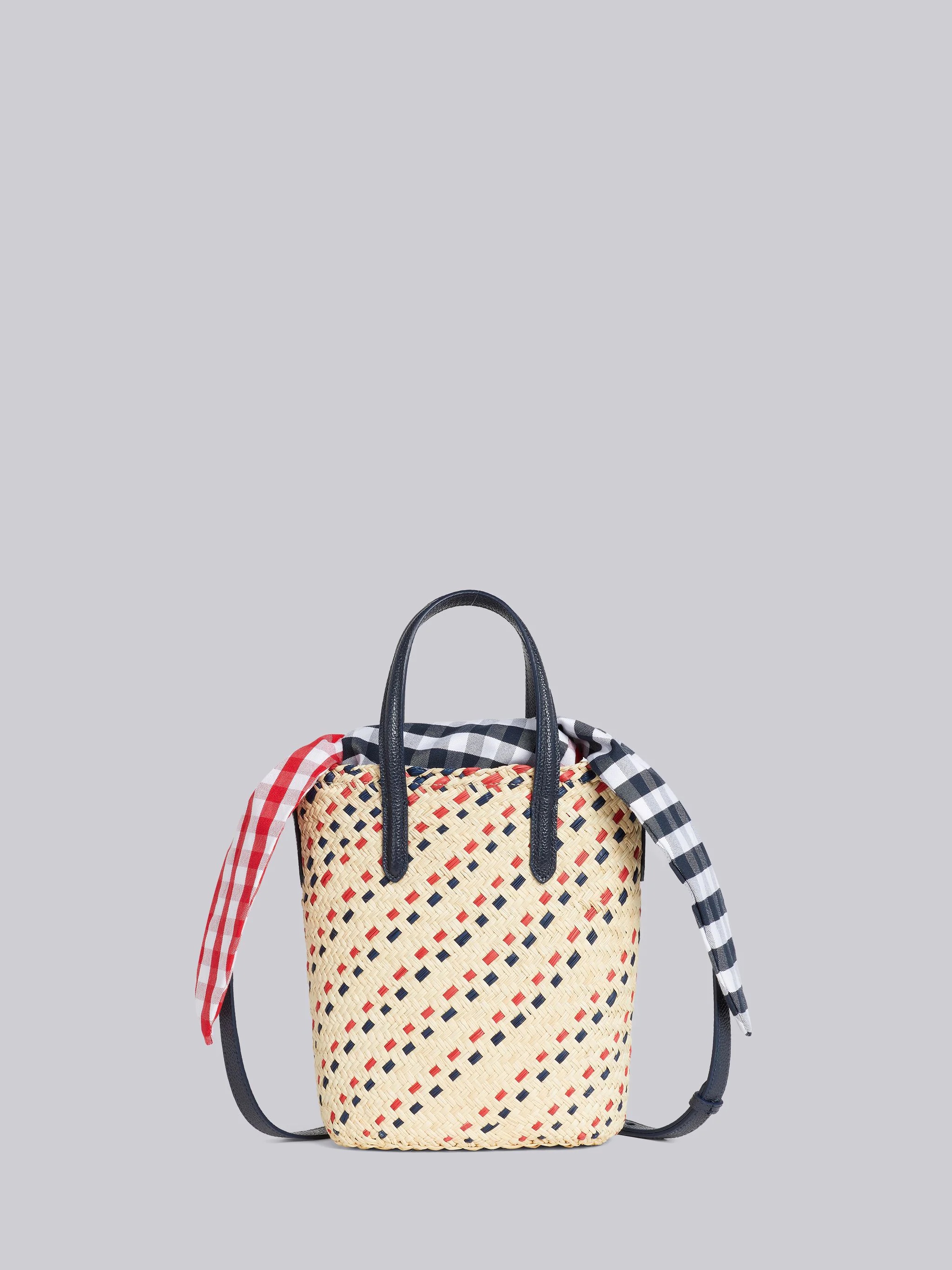 Color TK Raffia Stripe Embroidery Gingham Oxford Scarf Crossbody Mini Basket Tote - 1
