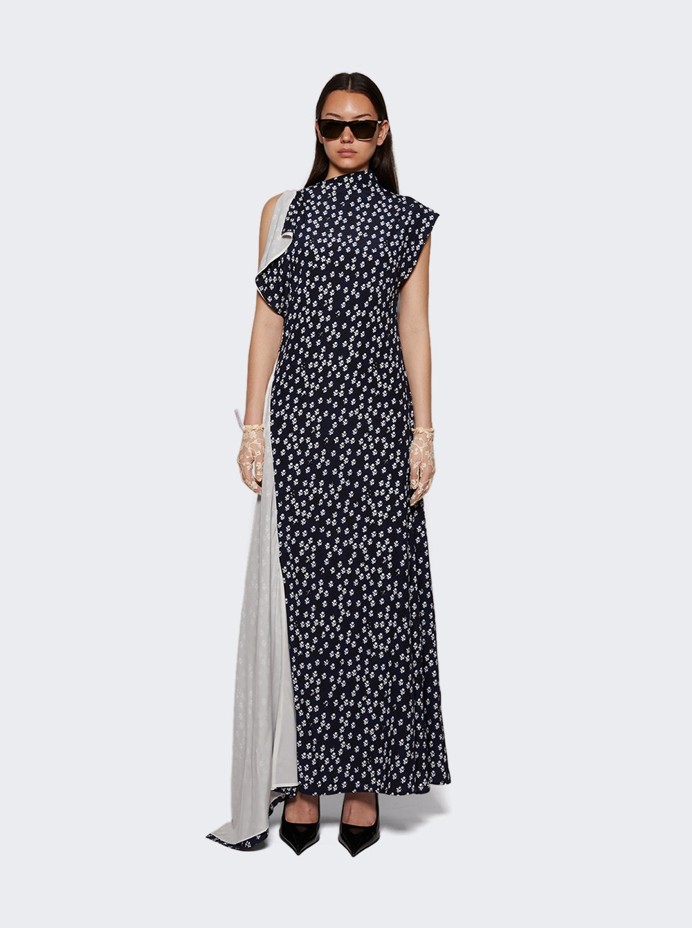 Devyn Dress In Printed Silk Viscose Navy - 2