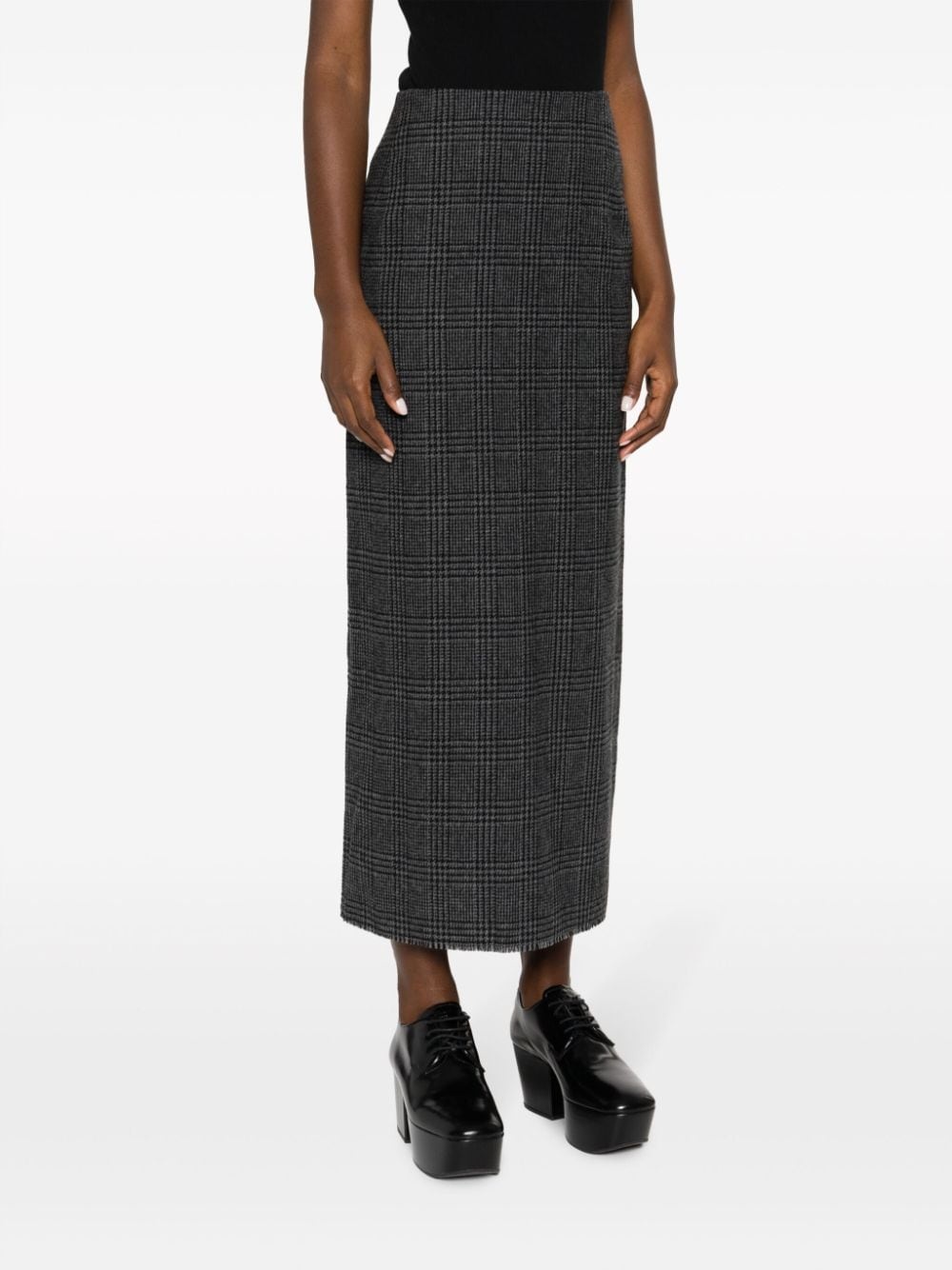 check-pattern wool blend pencil skirt - 3