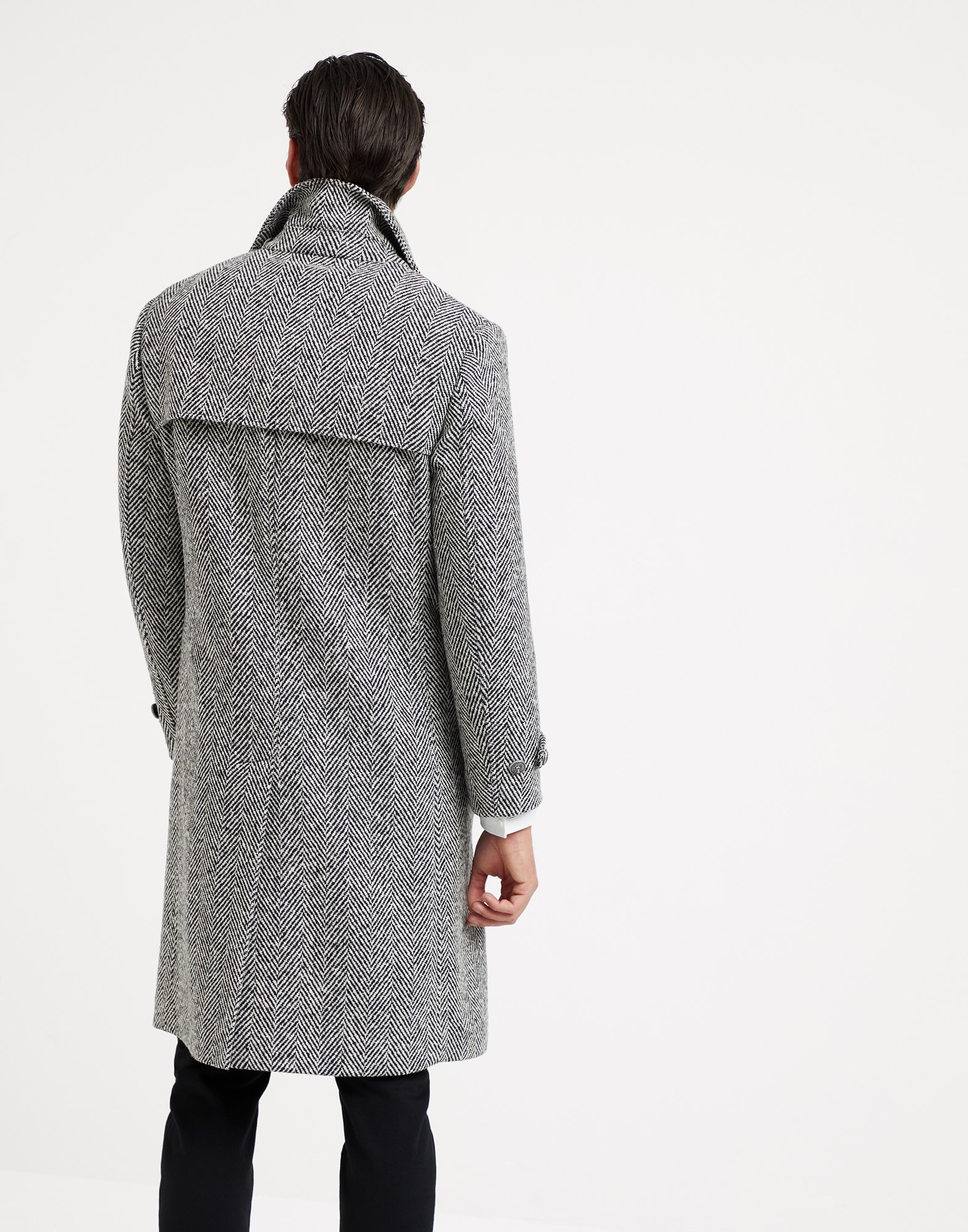 Virgin wool chevron one-and-a-half breasted coat with metal buttons - 2