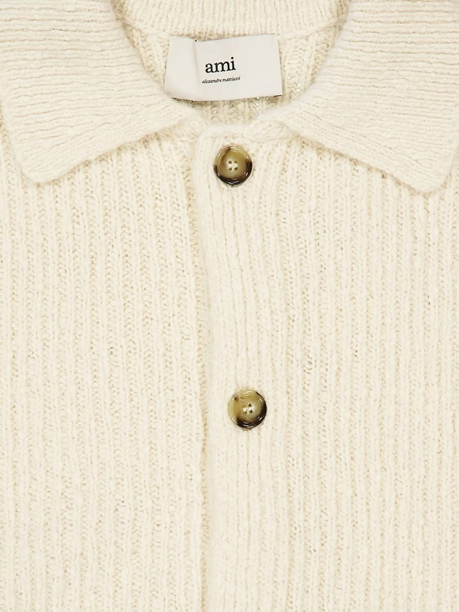 Ami Paris Wool And Cotton Ribbed Cardigan - 3