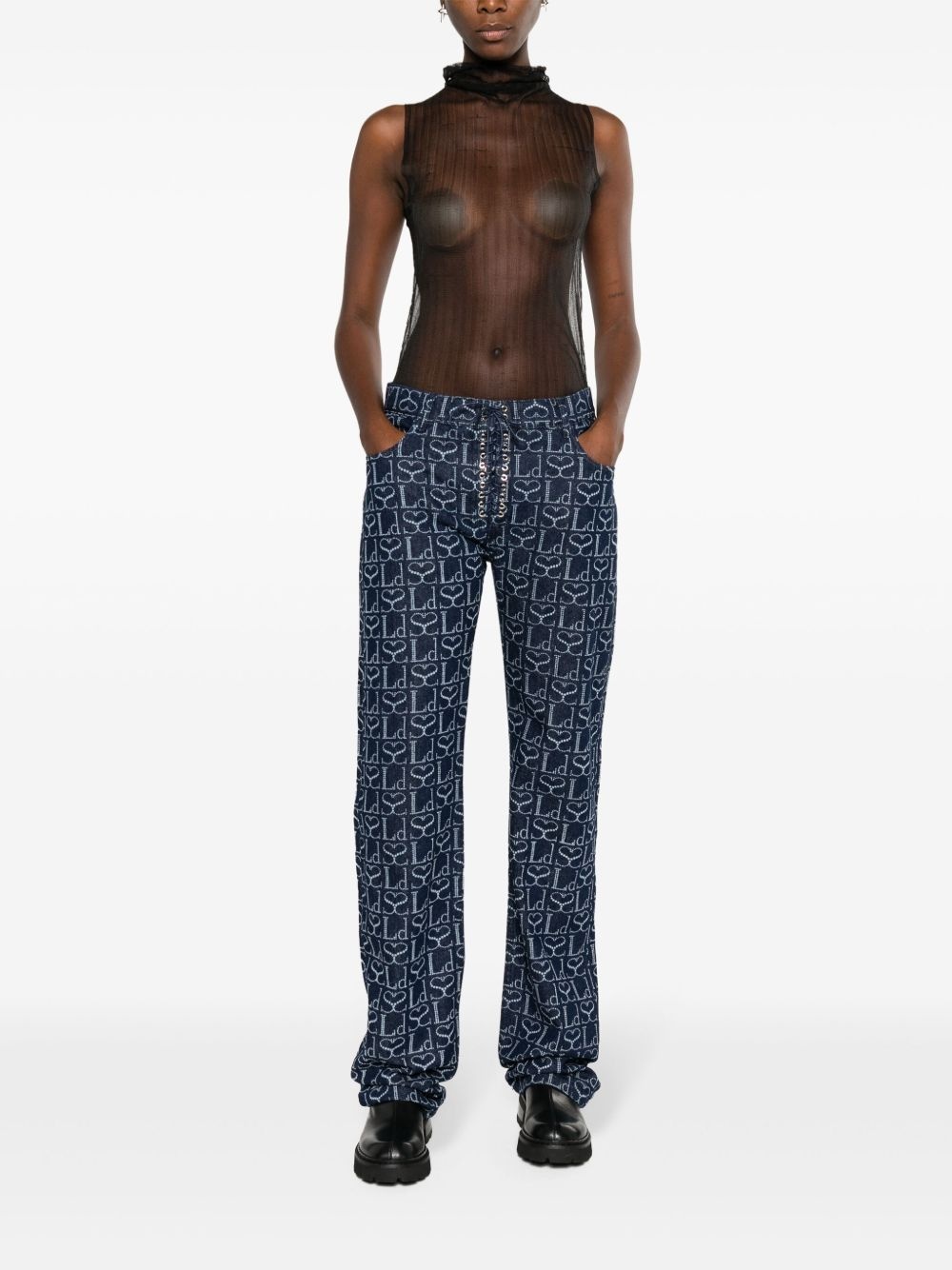 monogram-print straight-leg trousers - 2