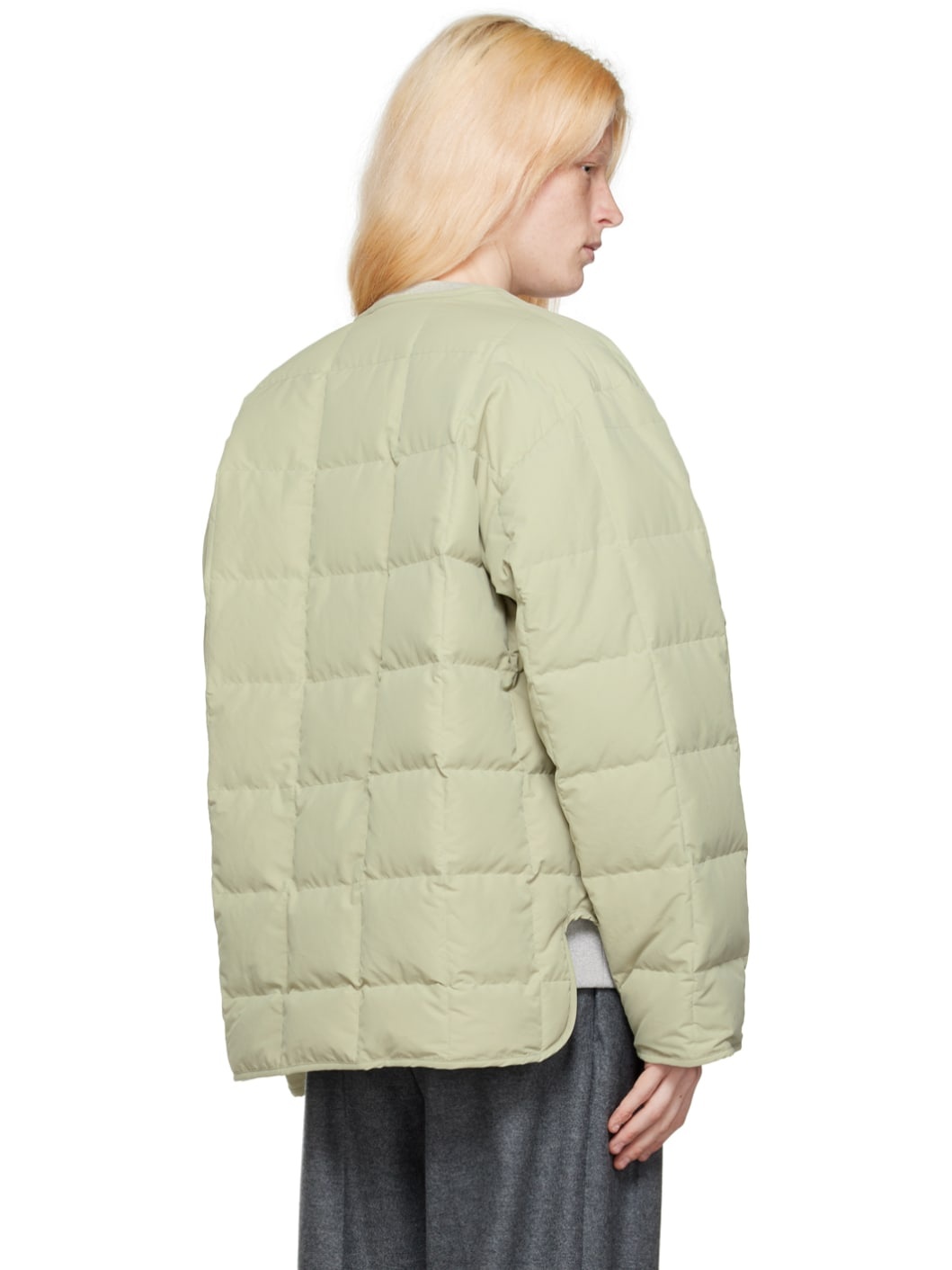 Green Collarless Down Jacket - 3