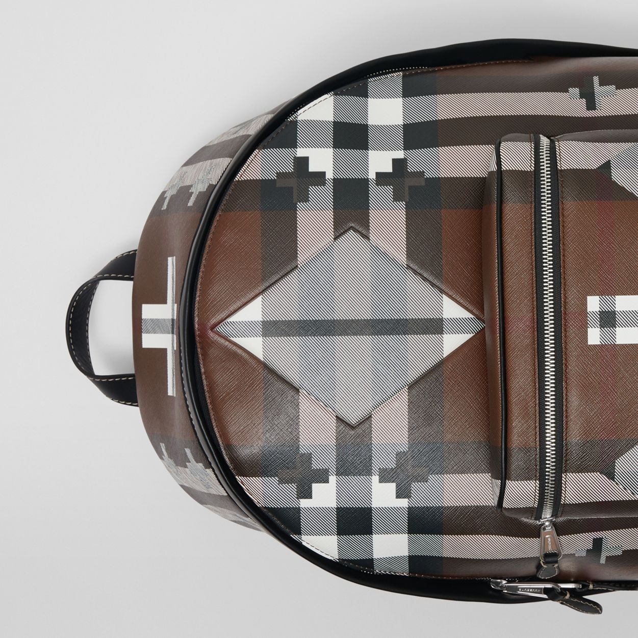 Geometric Check and Leather Backpack - 2