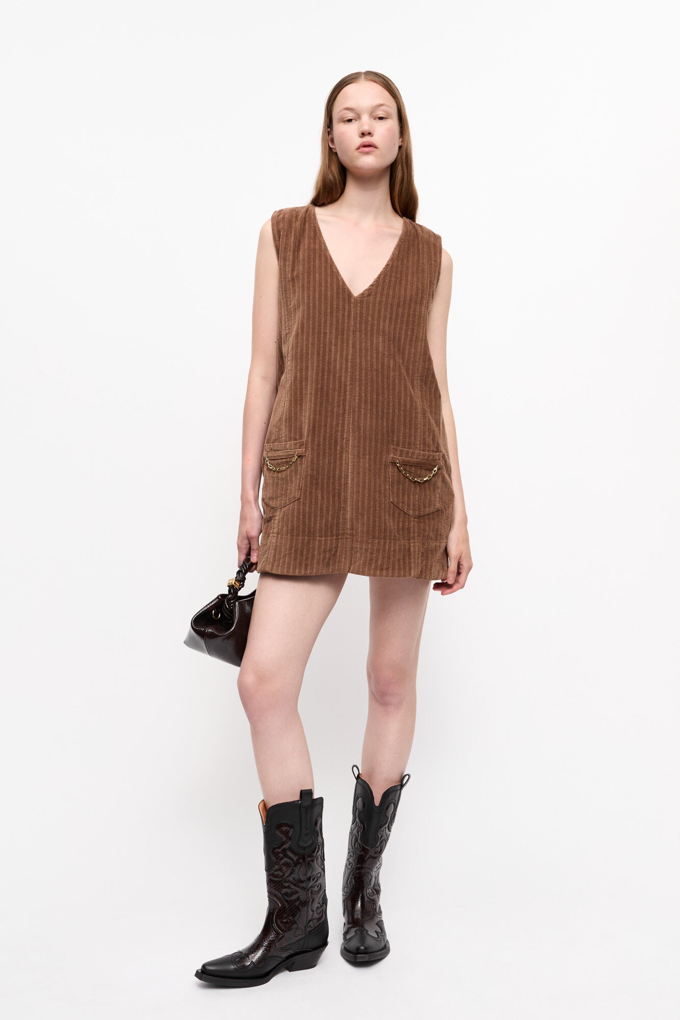 BROWN CORDUROY MINI DRESS - 2