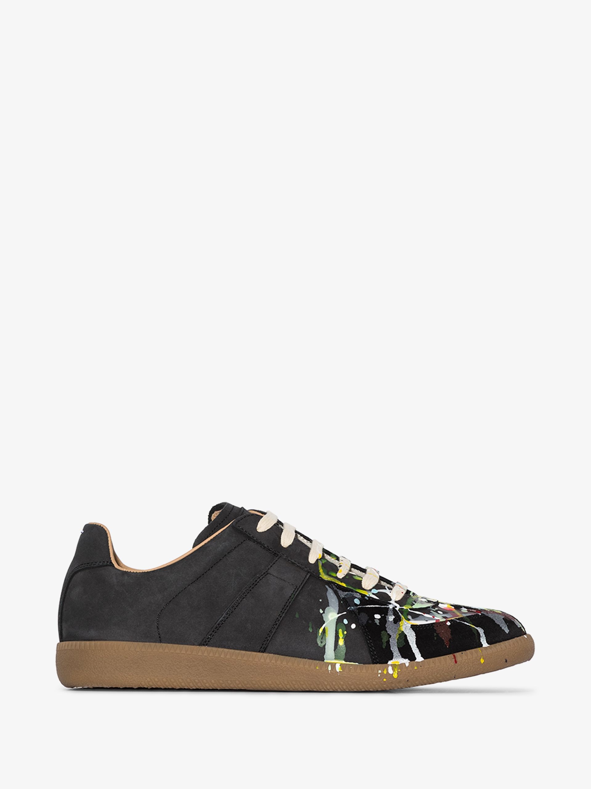 Maison Margiela Black Replica Paint Splatter Leather Sneakers 